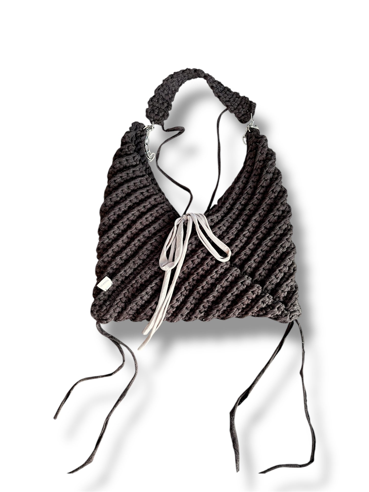 Alexandrus - Sac besace 2in1 granny square marron fils t-shirt recyclés avec anse