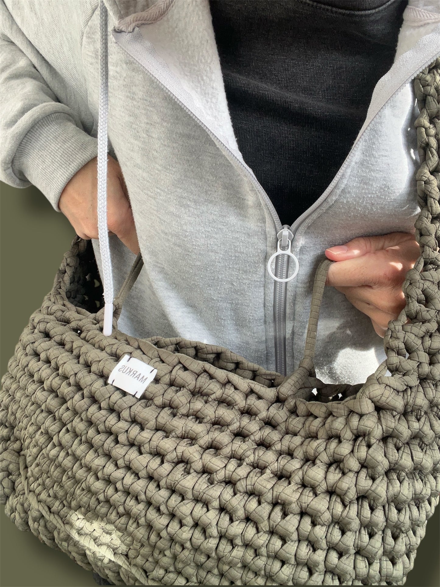 Hombrus - Sac bandoulière en crochet, unisexe et fait main en fils T-shirt recyclés tendance