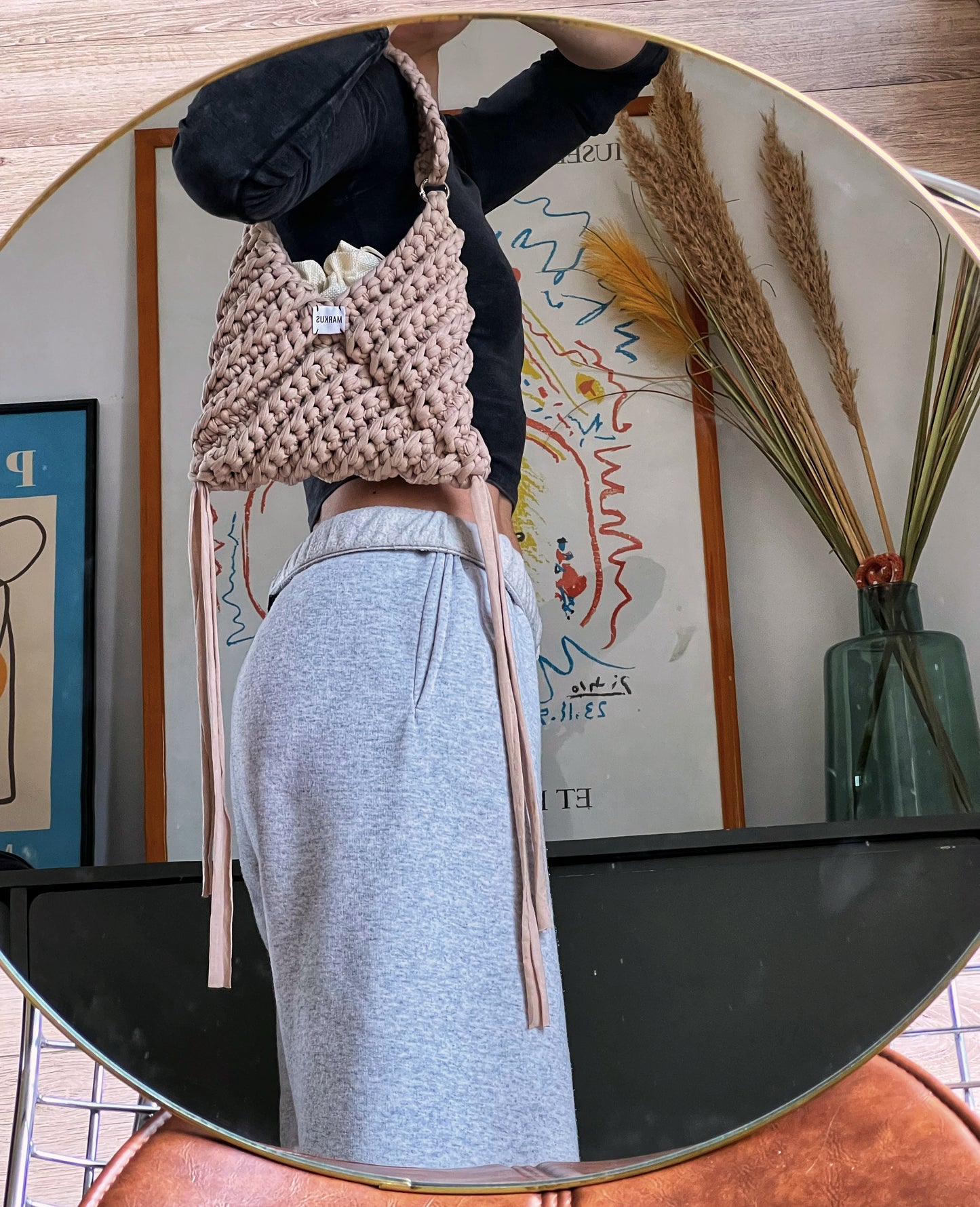 Mini Alexandrus - Sac à main 2in1 crochet style granny square nude chic pratique fils t-shirt recyclés