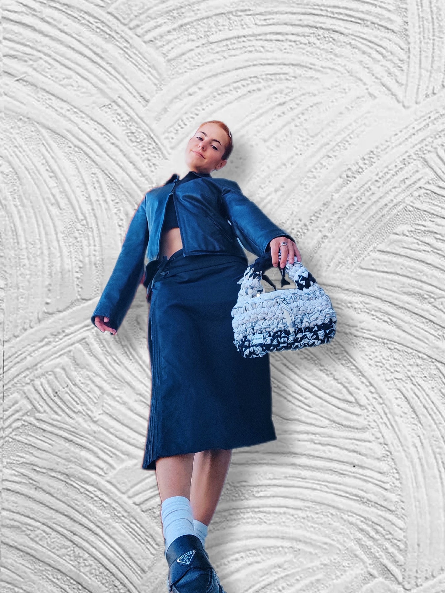 Recycled Mini Bag - Sac à main en crochet tendance rock grunge t-shirt recyclés femme fait main mode éthique