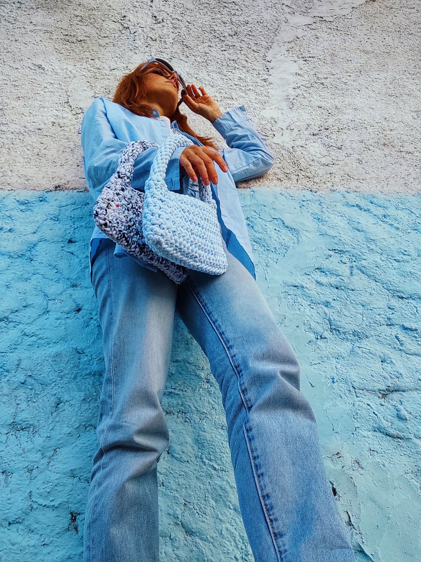 Sac à main tendance crocheté fils recyclés imprimé fait main