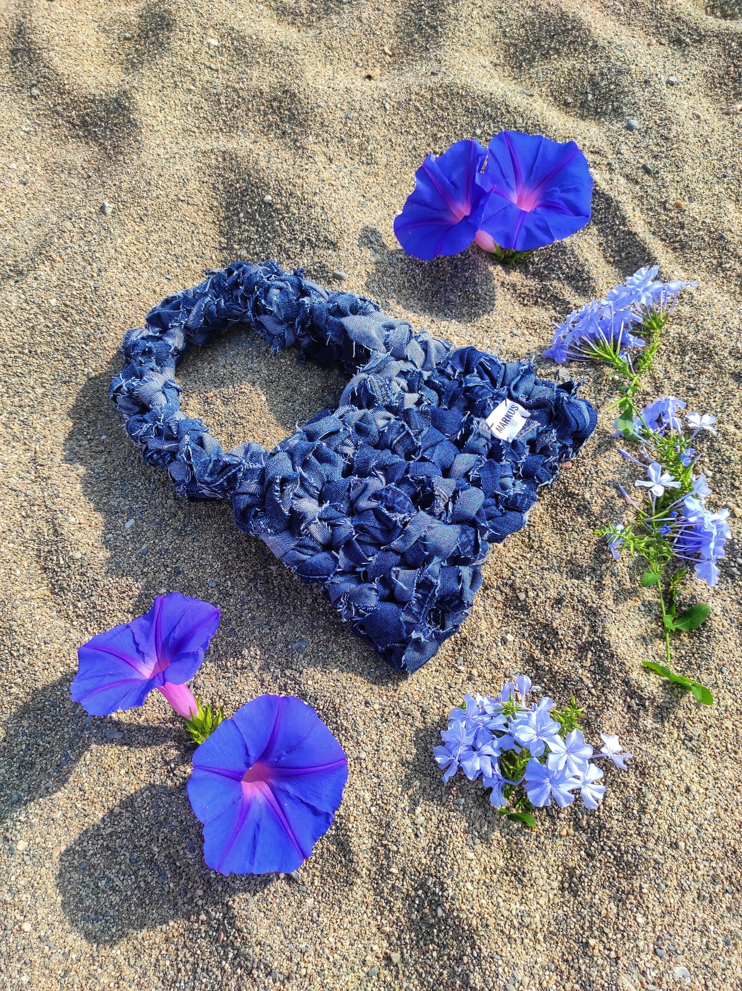 Sac tendance crocheté main en jeans recyclés femme