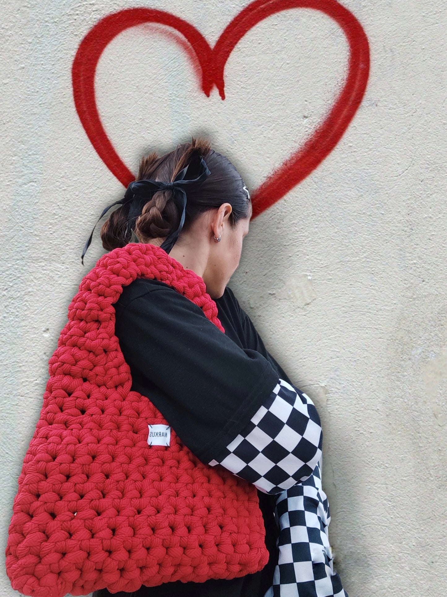 Valentinus Bag - Sac à main crochet en fils t-shirt rouge tendance et chic