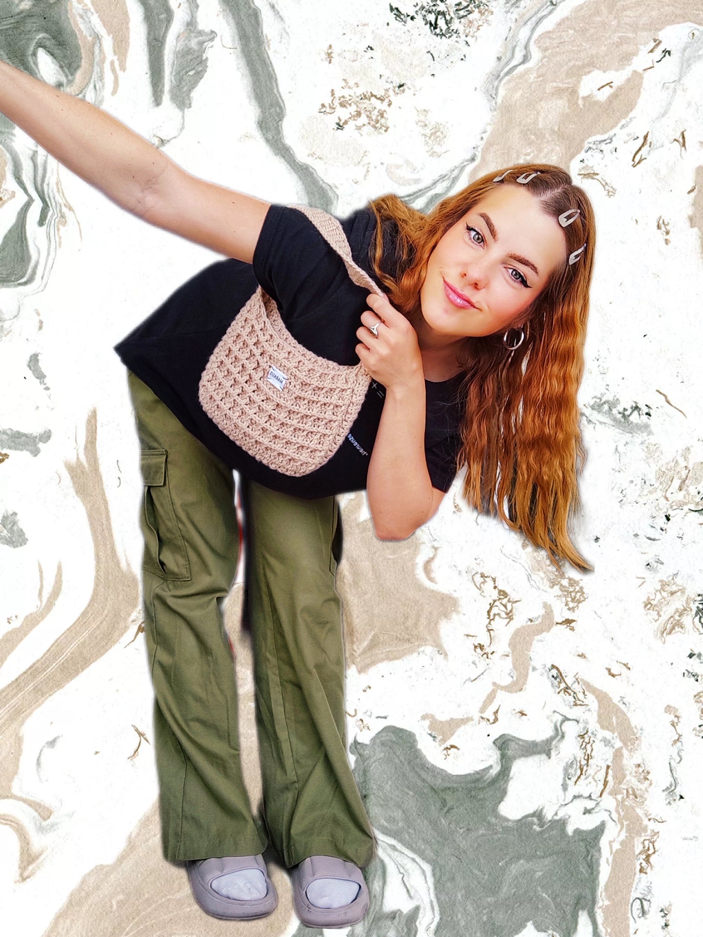 Waffle Bag - Sac gaufré beige tendance crocheté main femme