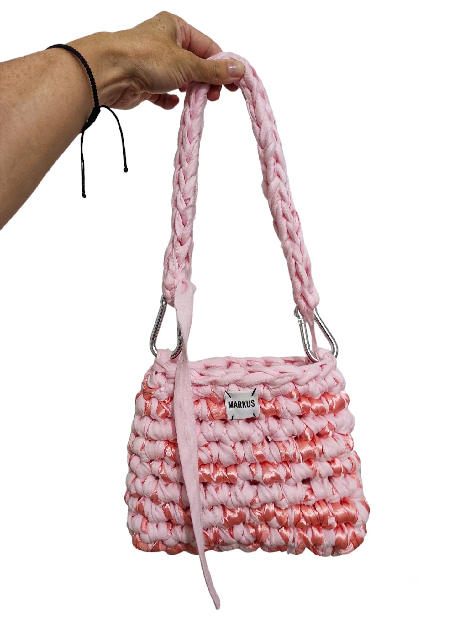 Agua Bag - Sac à main rose tendance ruban satin crochet fait main