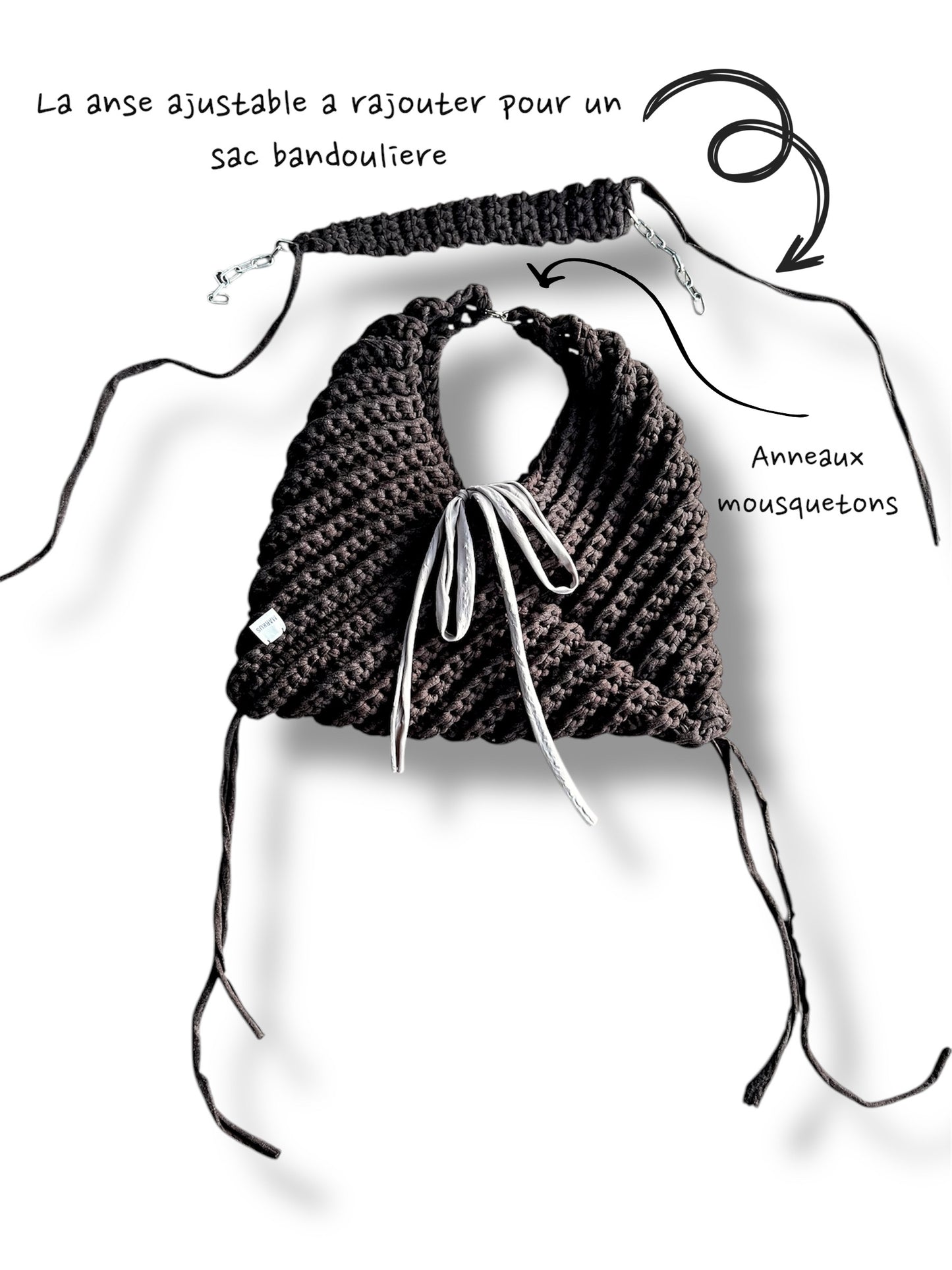 Alexandrus - Sac besace 2in1 granny square marron fils t-shirt recyclés