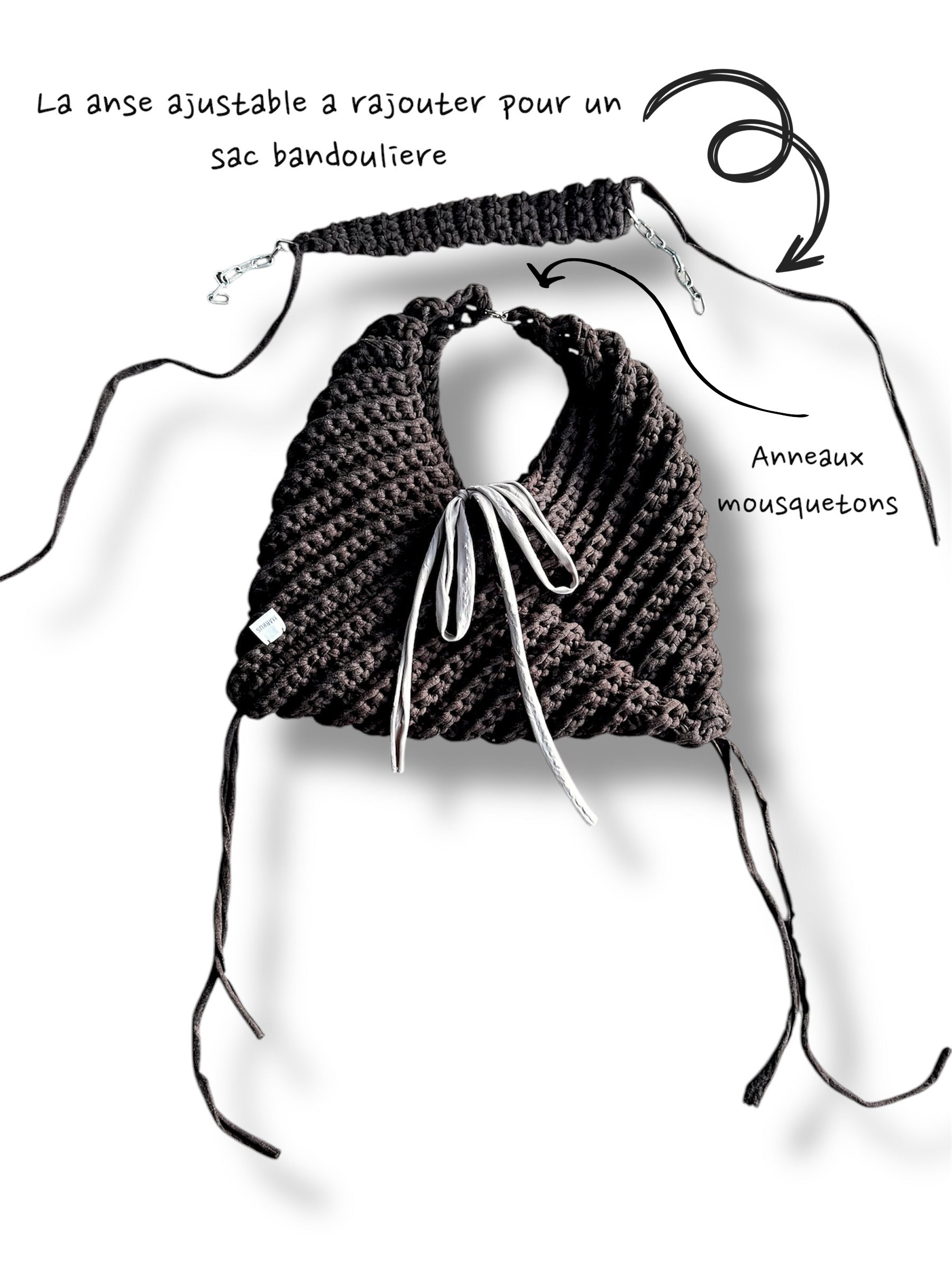 Alexandrus - Sac besace 2in1 granny square marron fils t-shirt recyclés