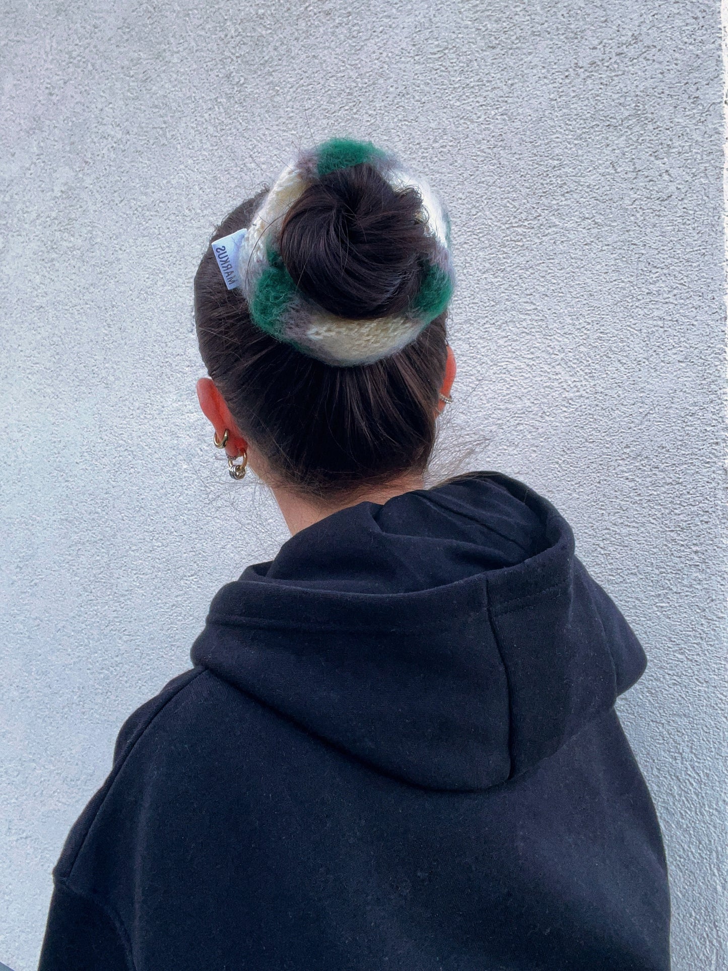 Big Choukus - Chouchou cheveux en tricot blanc vert mohair