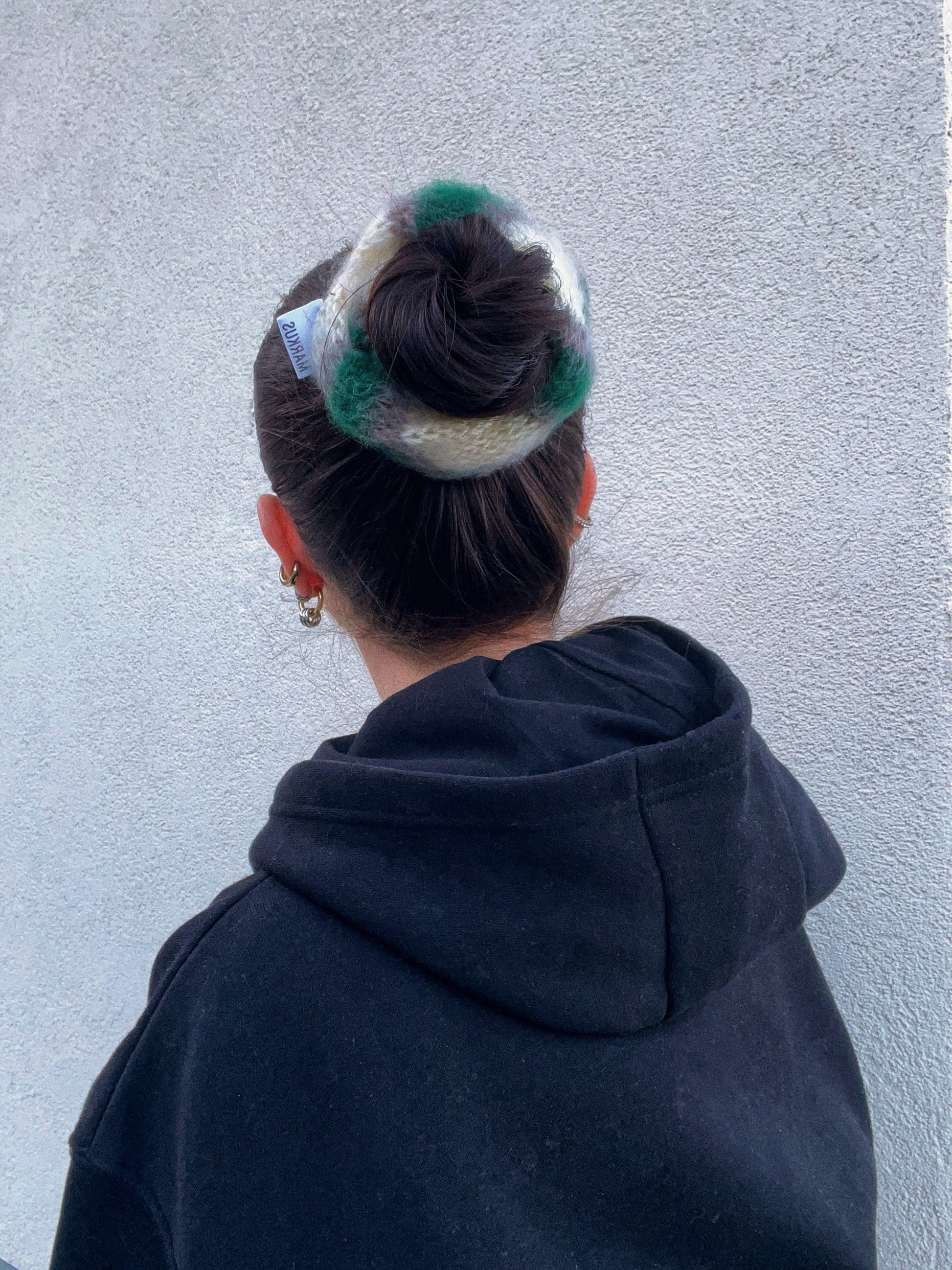 Big Choukus - Chouchou cheveux en tricot blanc vert mohair
