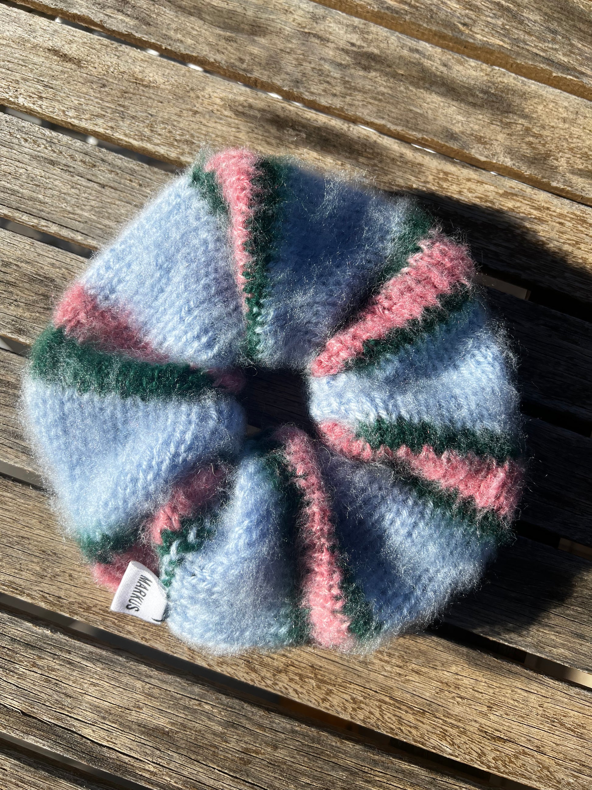 Big Choukus - Chouchou cheveux en tricot rose bleu vert