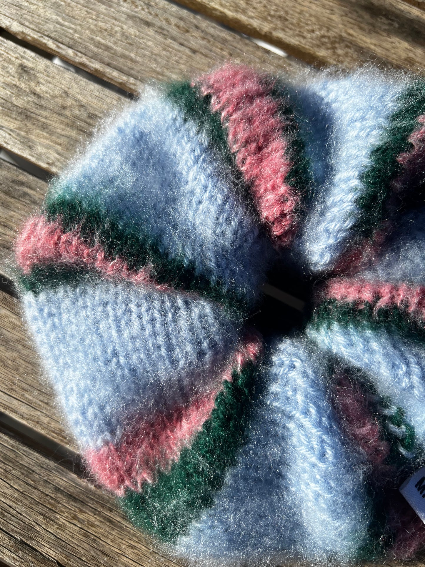 Big Choukus - Chouchou cheveux en tricot rose bleu vert mohair