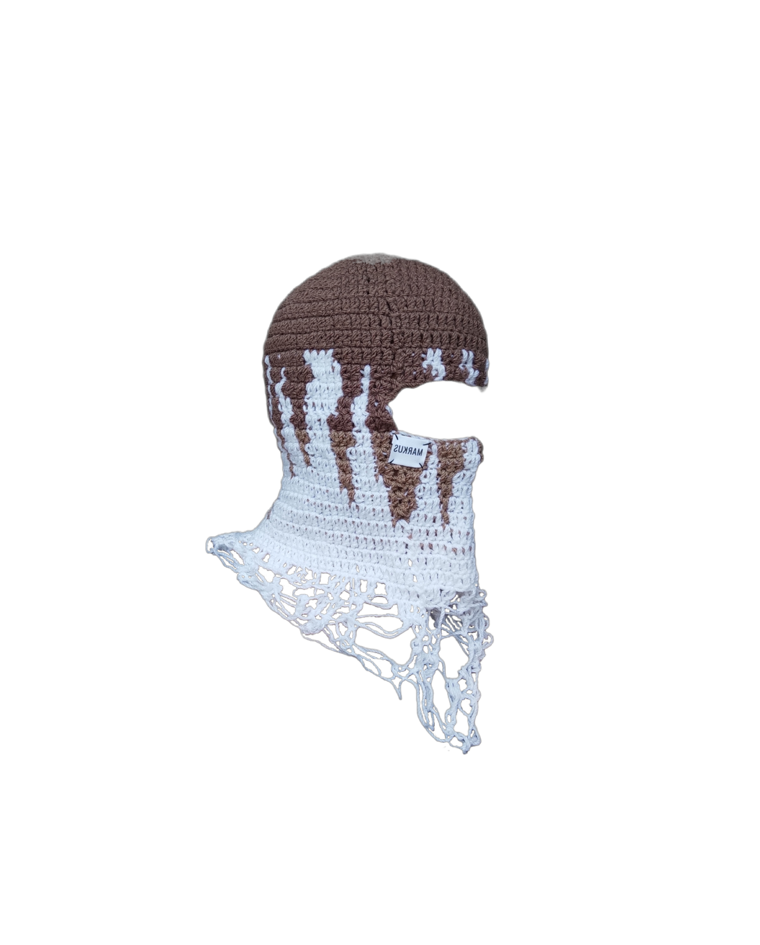 Cagoule tendance beige et blanc au crochet main femme et homme