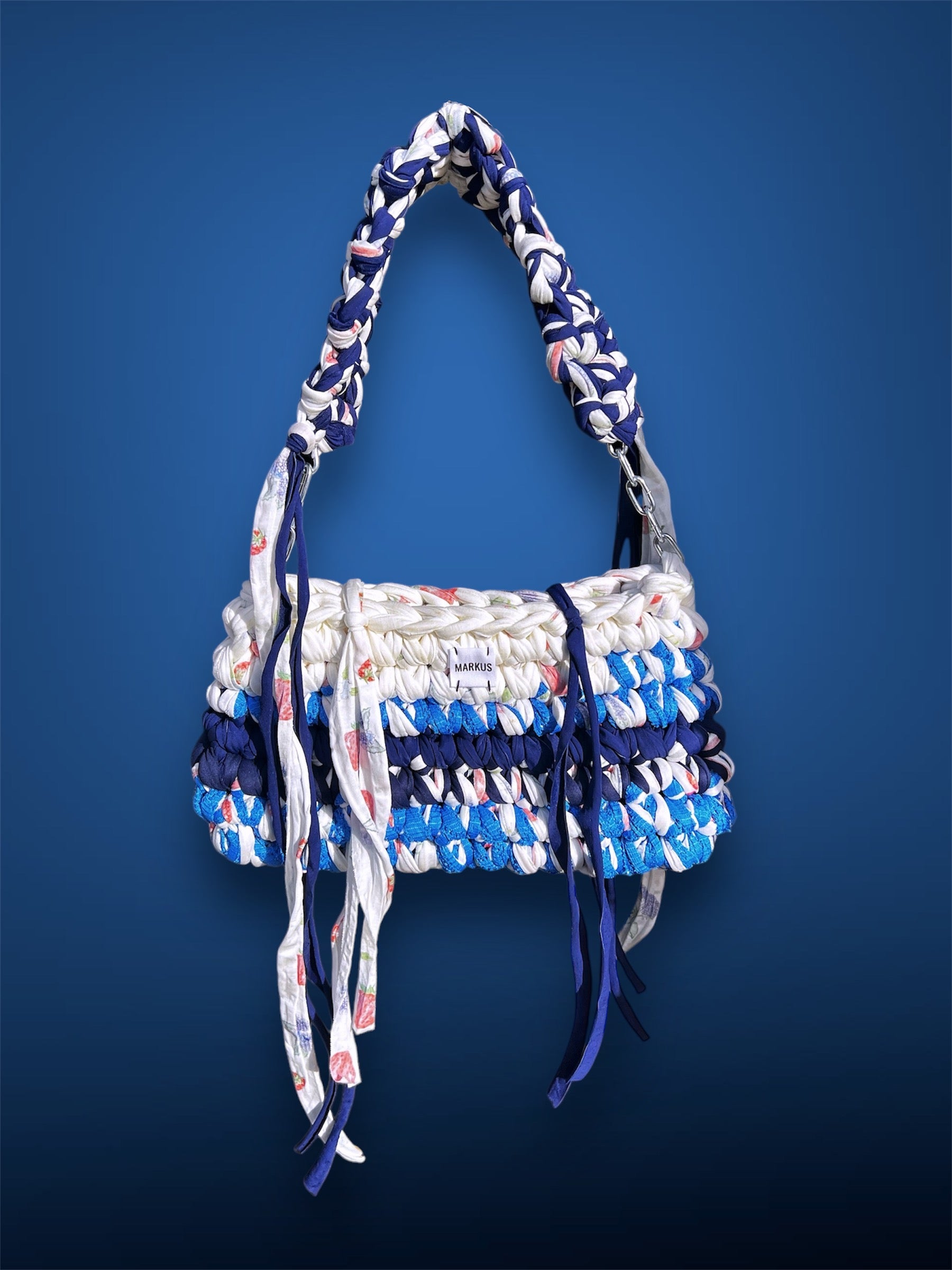 Chainus - Sac à main crochet avec détails chaînes imprimés bleu