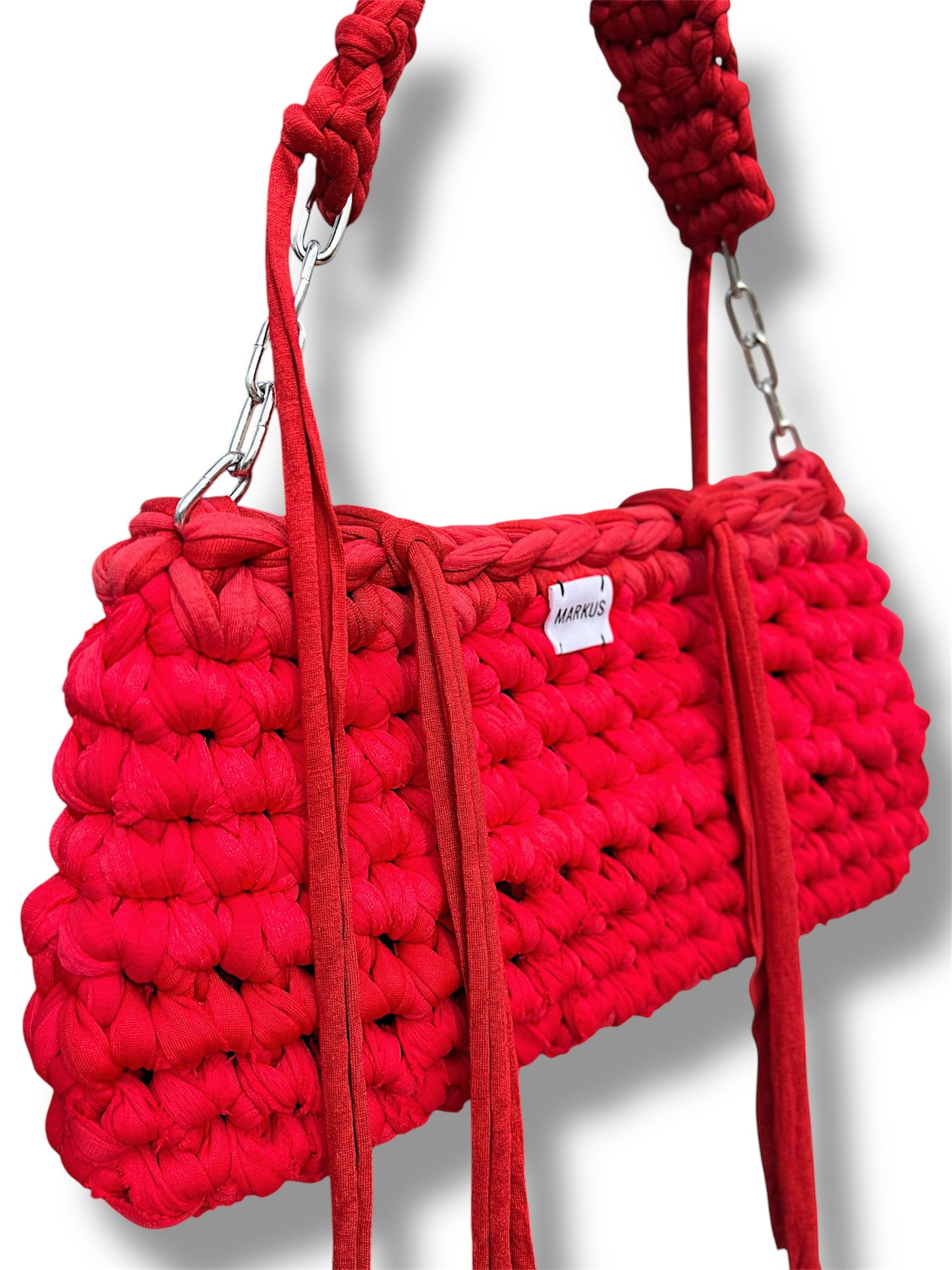 Chainus - Sac à main crochet avec détails chaînes nuances rouges t_shirt recycled