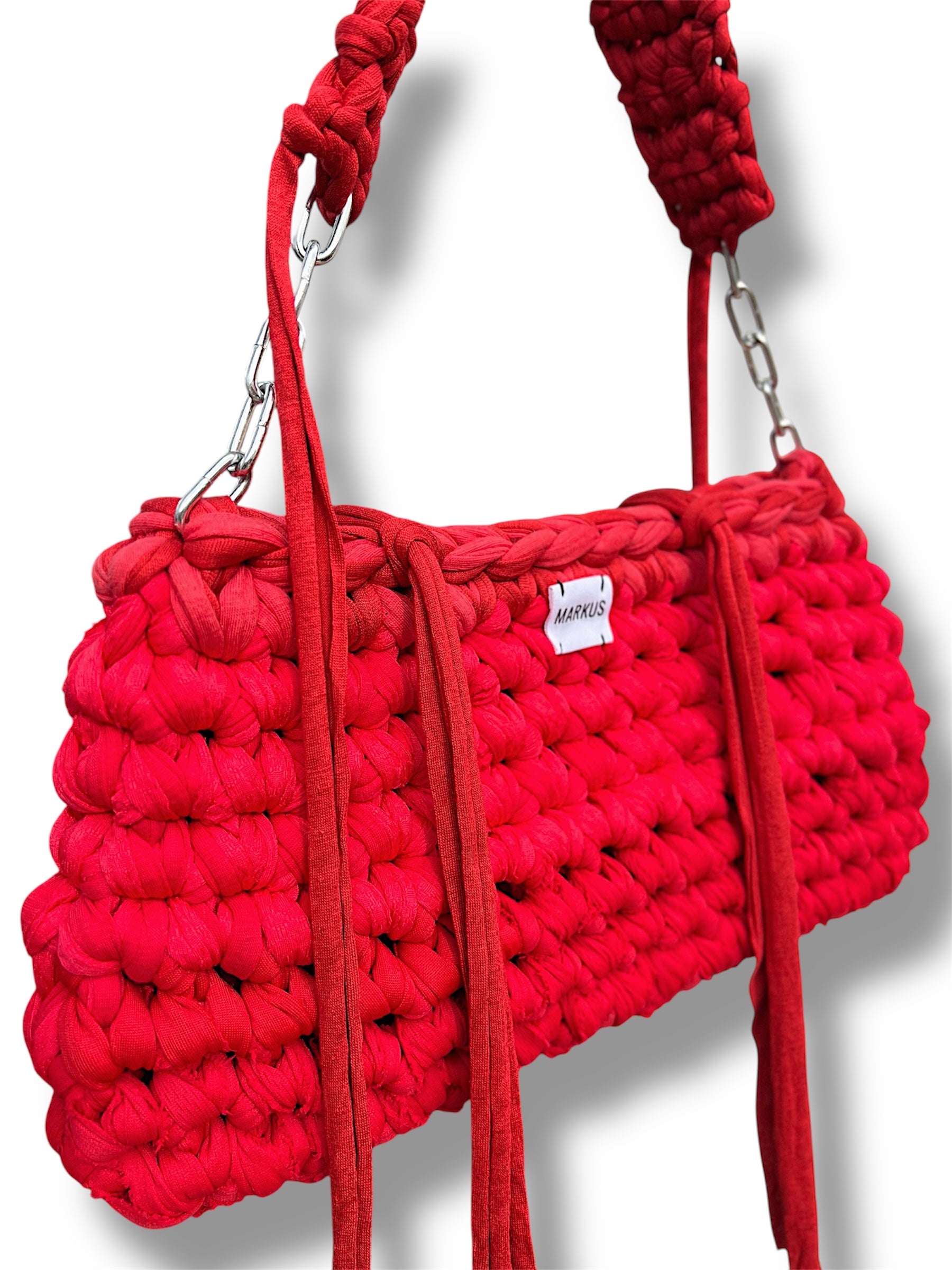 Chainus - Sac à main crochet avec détails chaînes nuances rouges t_shirt recycled