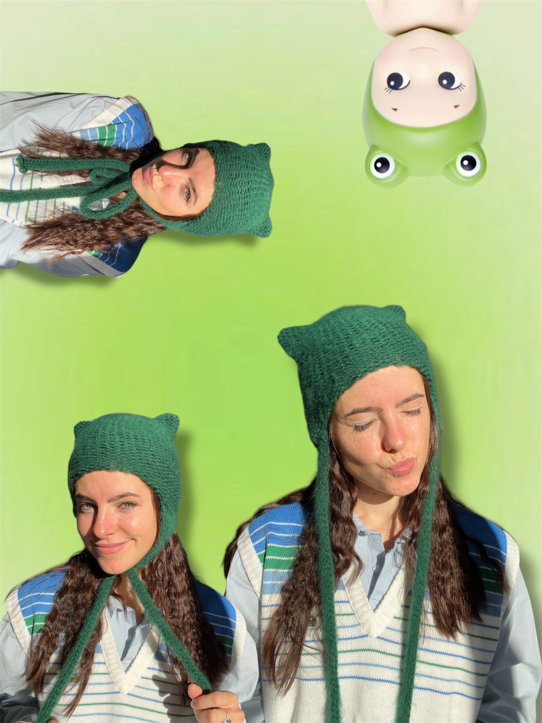 Chaperonus - Bonnet oreilles de chat en tricot mohair tendance et chic, beanie cat, vert