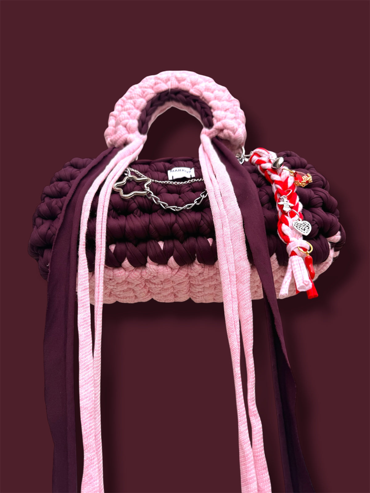 Kokonus - Sac à main crocheté en fil T-shirt recyclé | Sac bandoulière original fait main