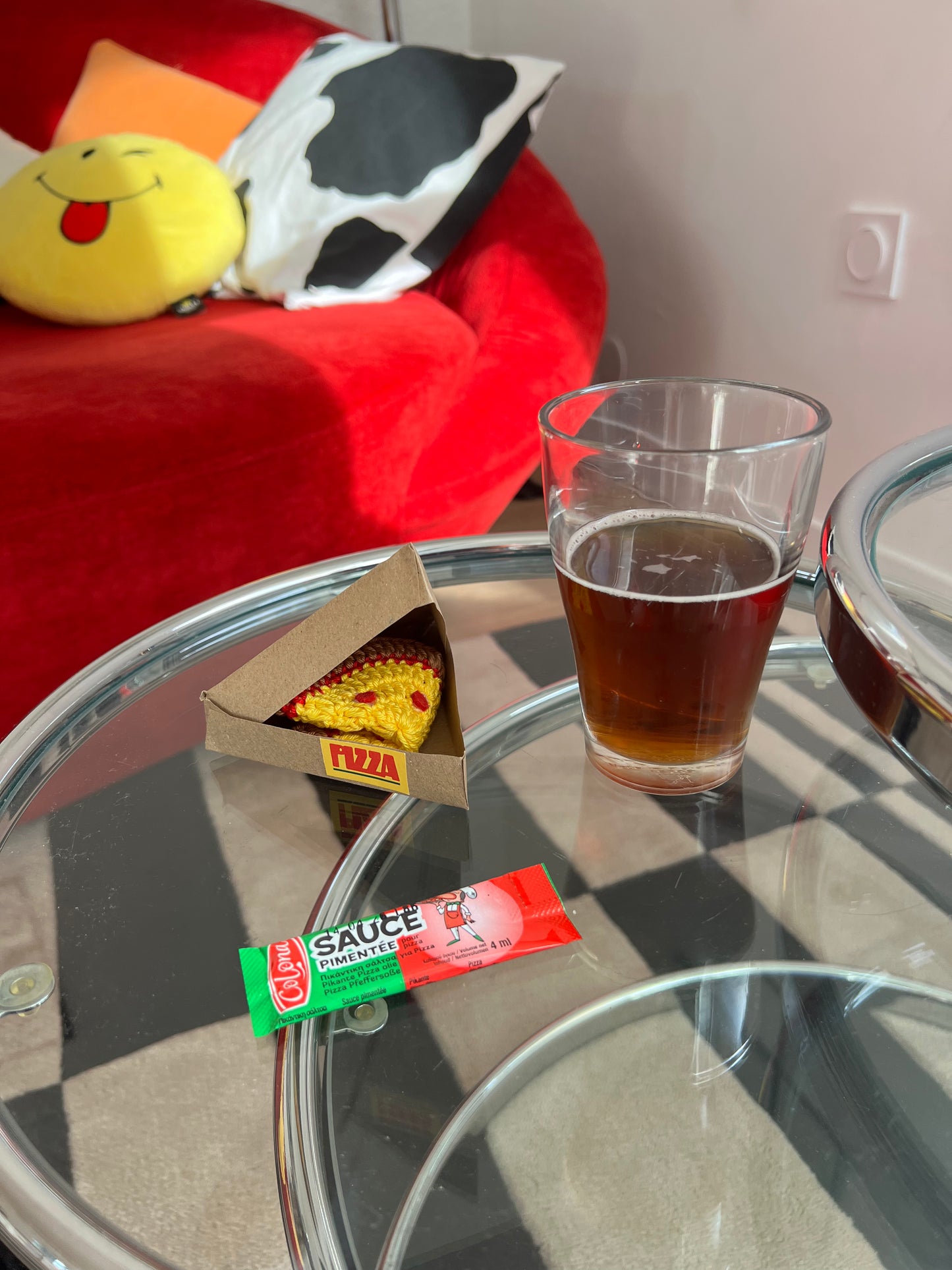 Pepperonus - Sous-verre en crochet en forme de pizza pepperoni avec boîte