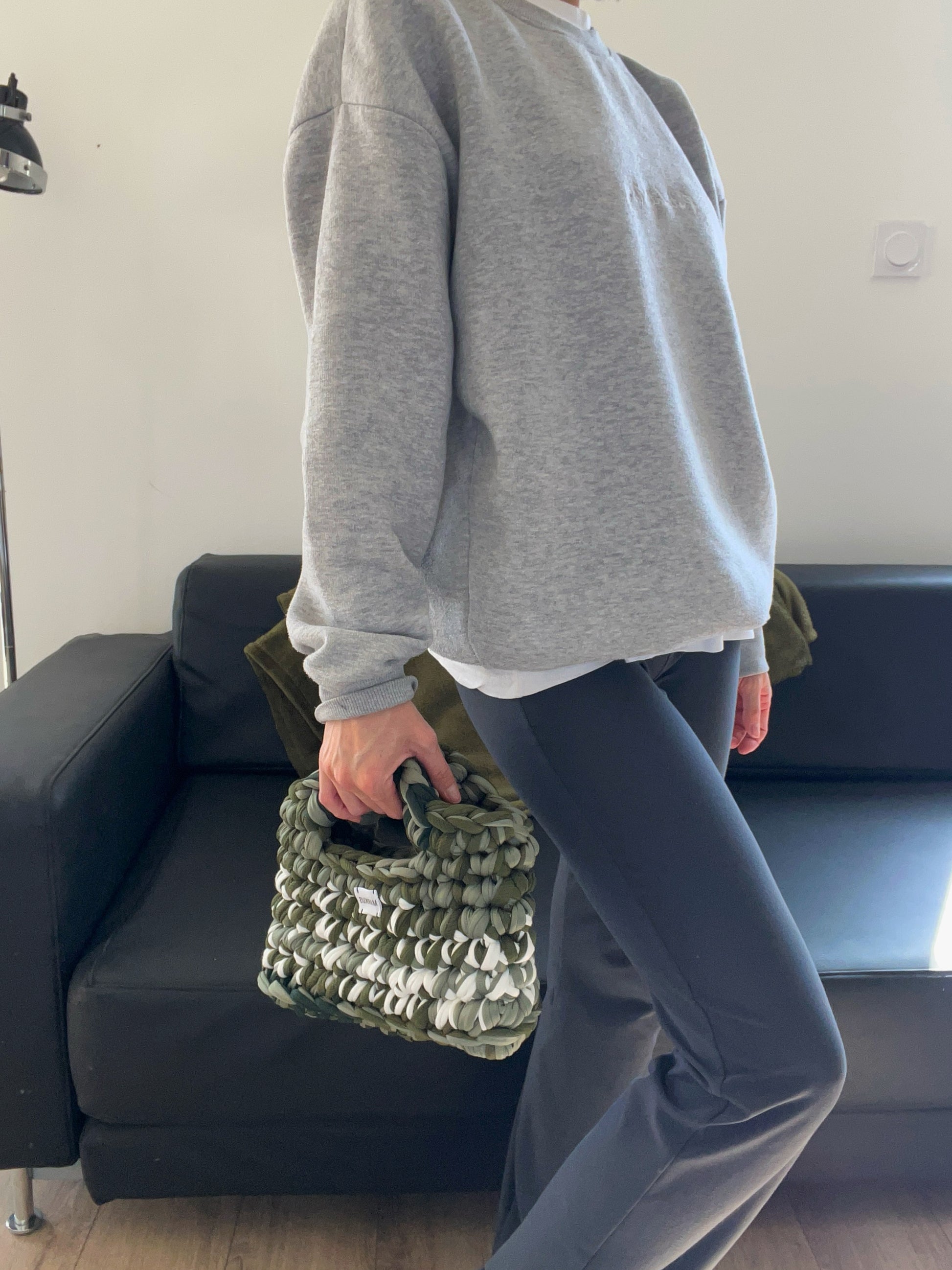 Kabakus - Mini sac cabas crocheté tendance pratique kaki vert