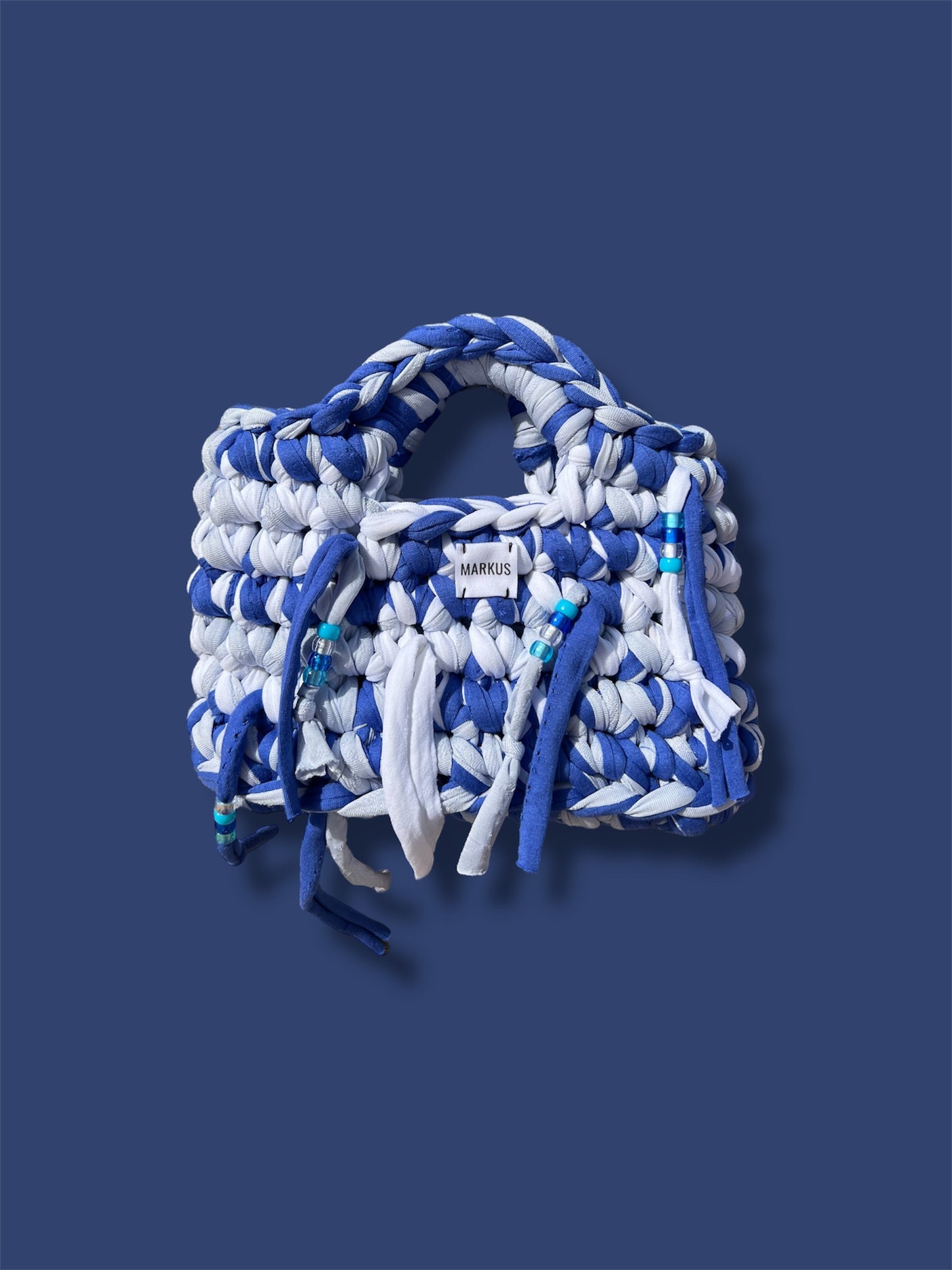 Kabakus - Mini sac cabas crocheté tendance pratique bleu perlé