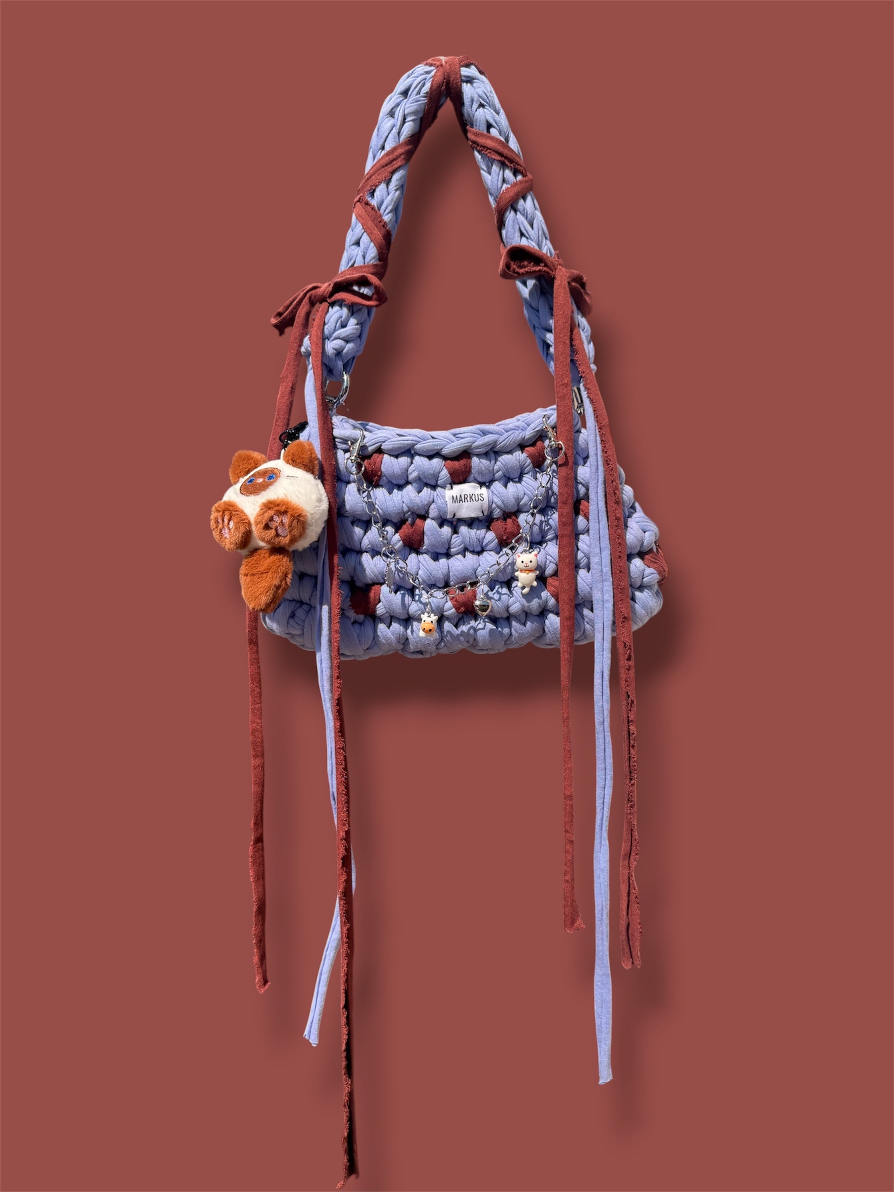 Kawaiinus Bag - Mini sac à main style Kawaii bleu et marron avec charms