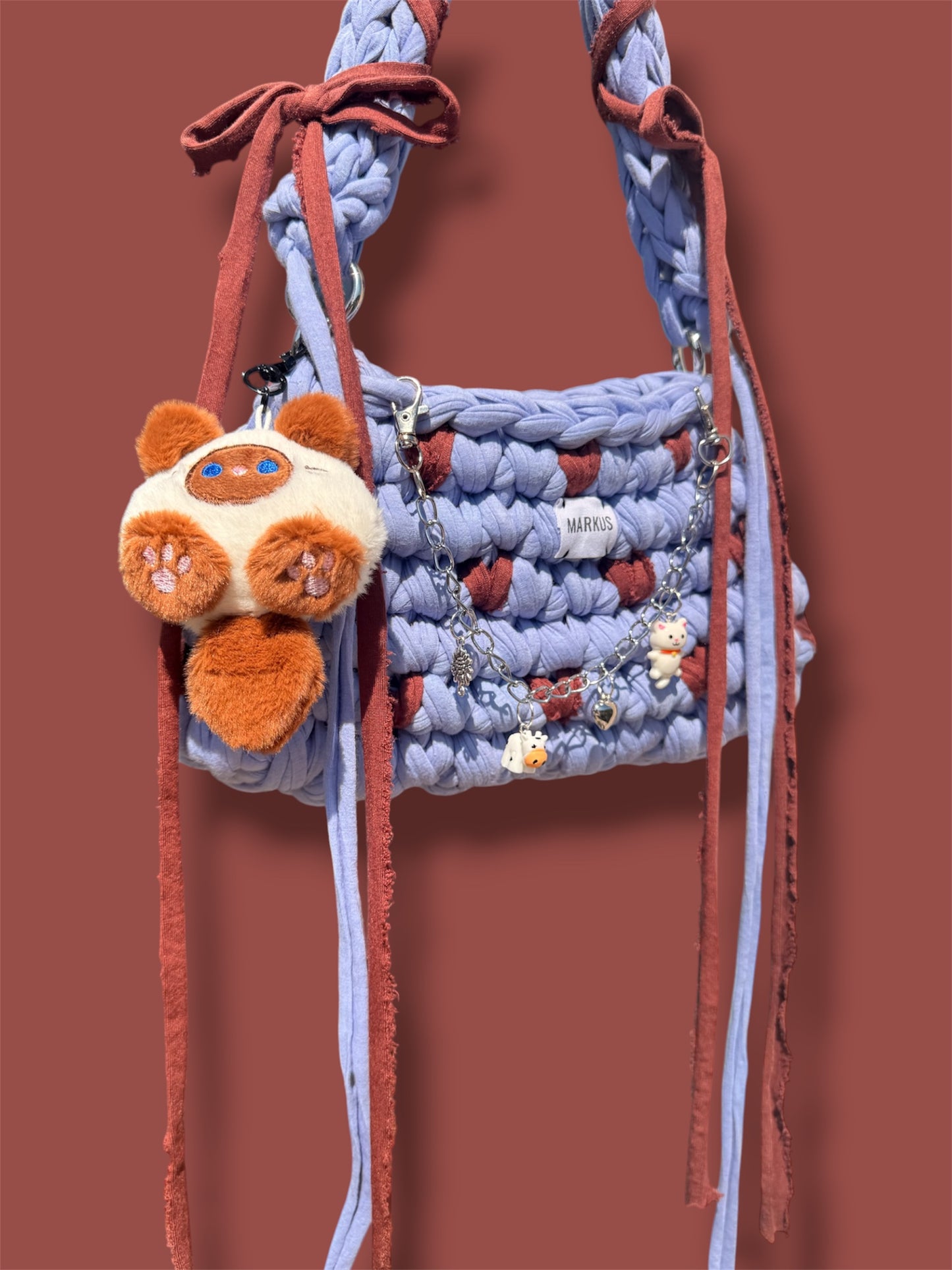 Kawaiinus Bag - Mini sac à main style Kawaii en crochet t-shirt recyclés avec charms