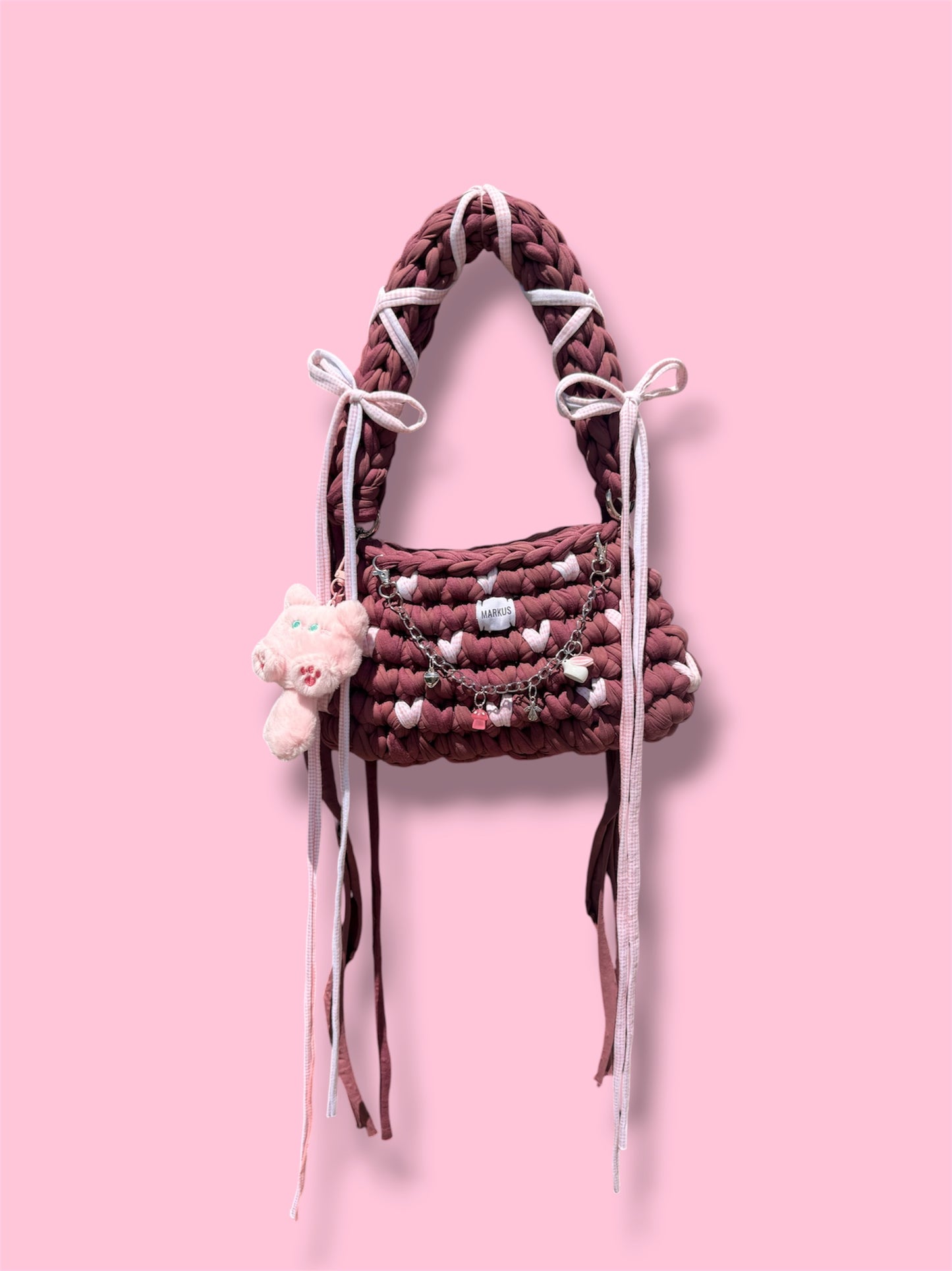 Kawaiinus Bag – Mini sac à main lie de vin crocheté à la main tendance