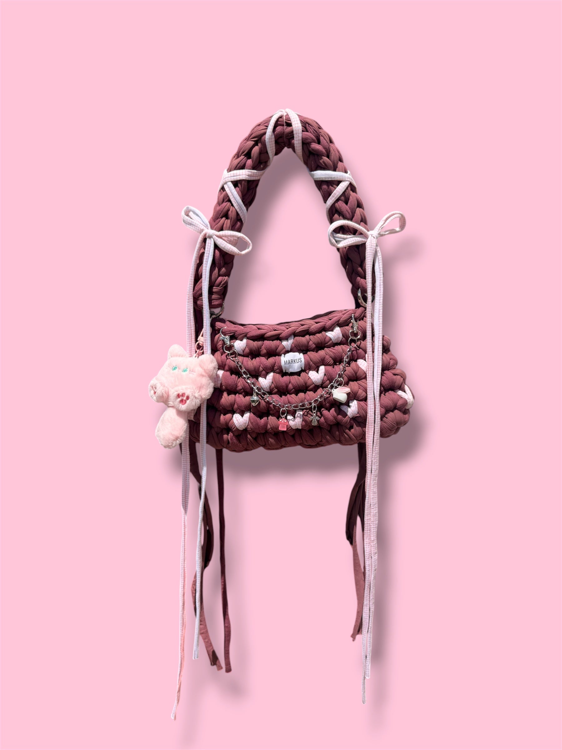 Kawaiinus Bag – Mini sac à main lie de vin crocheté à la main tendance