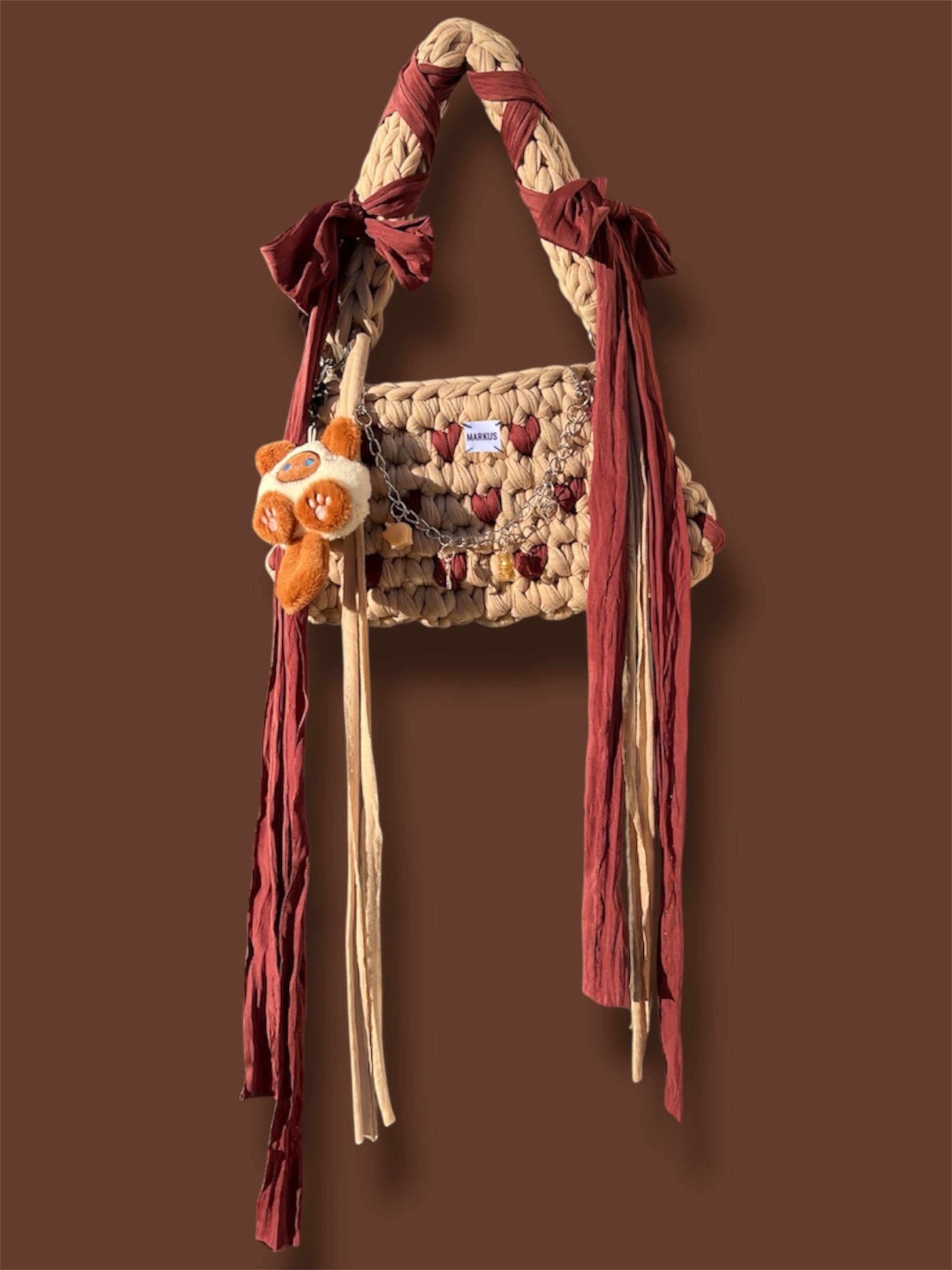 Kawaiinus Bag – Mini sac à main marron crocheté à la main tendance