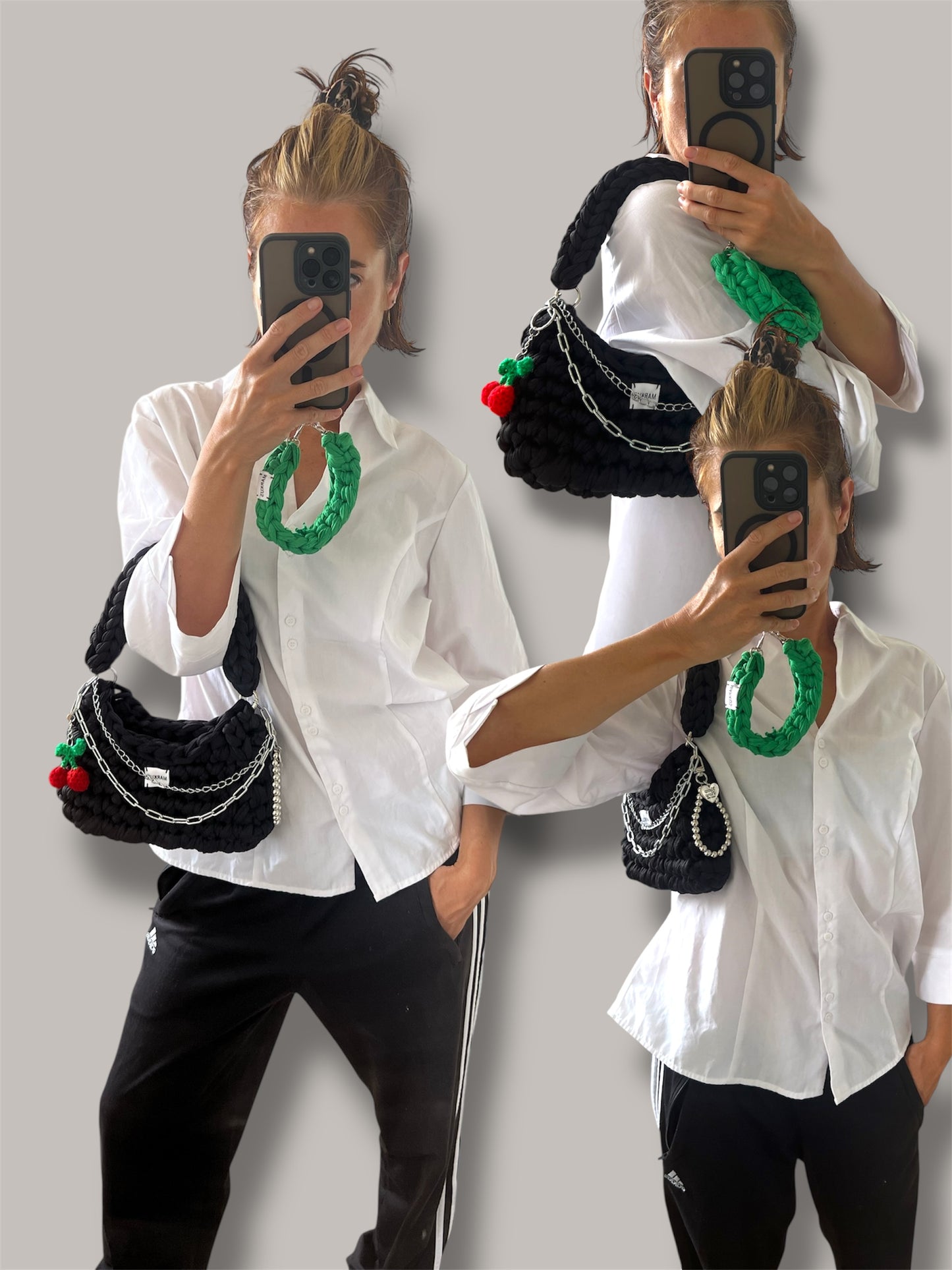 Kawaiinus Bag – Mini sac à main noir crocheté à la main tendance