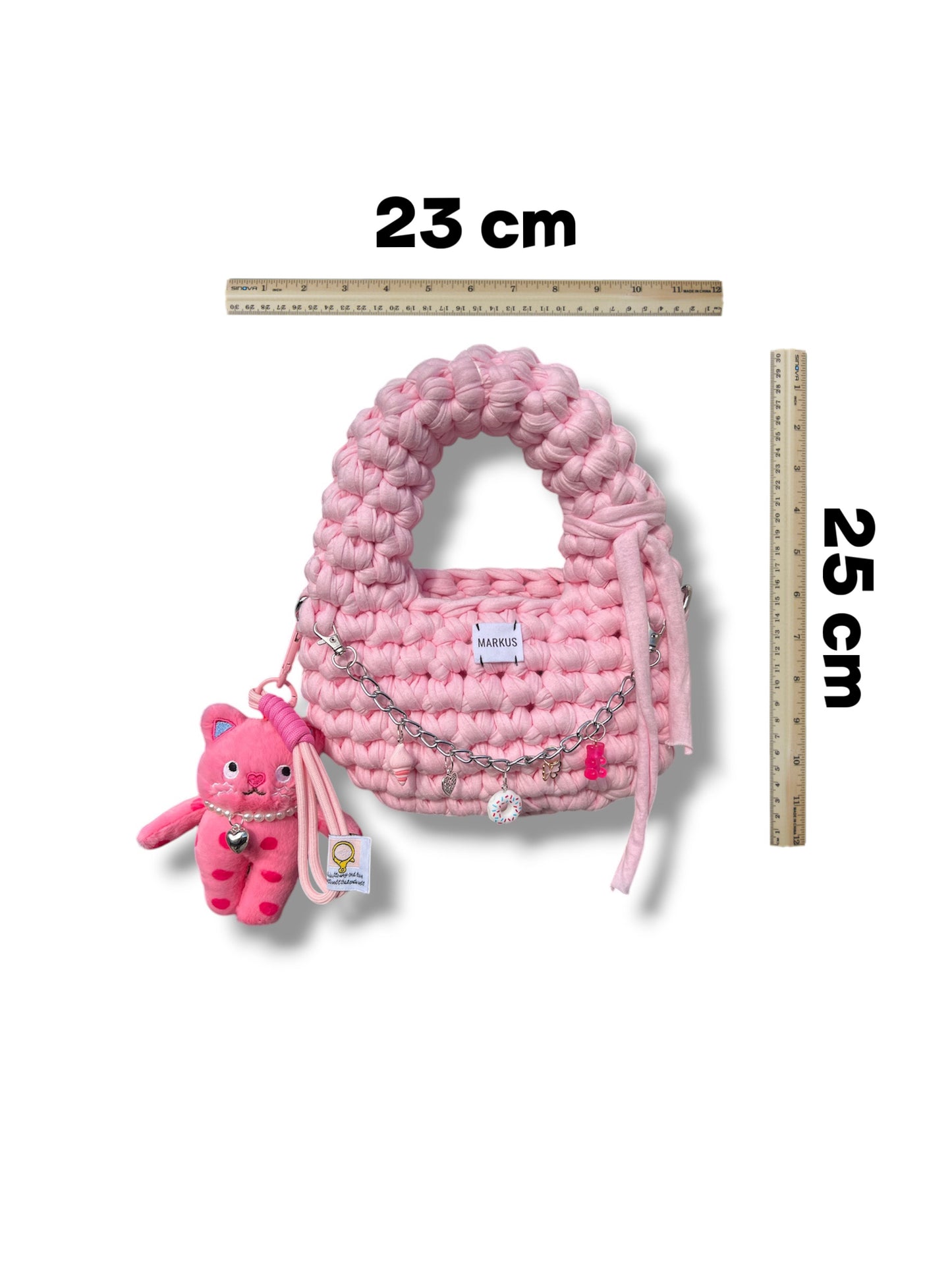 Lakukus – Mini sac à main en crochet fait main à partir de fils t-shirt recyclés rose