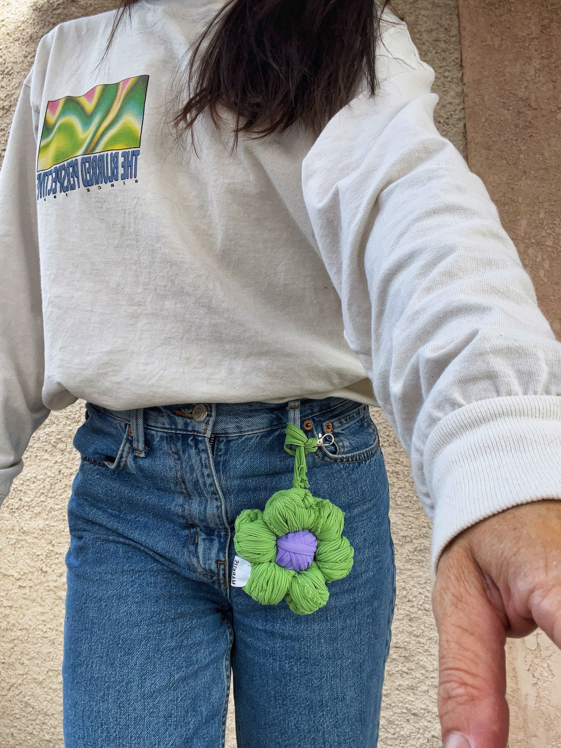 Margueritus - Porte clés Fleur en crochet vert matcha, lila