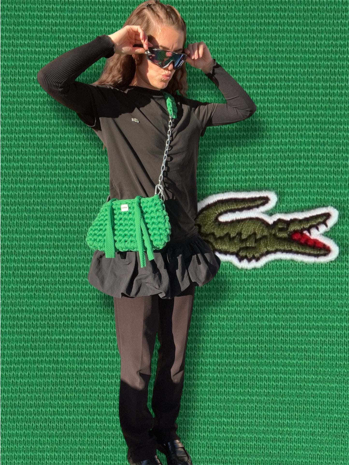Markus crochet · Produits · Lal’kus Bag - Sac à main crochet vert avec chaînes et mousquetons, réglable