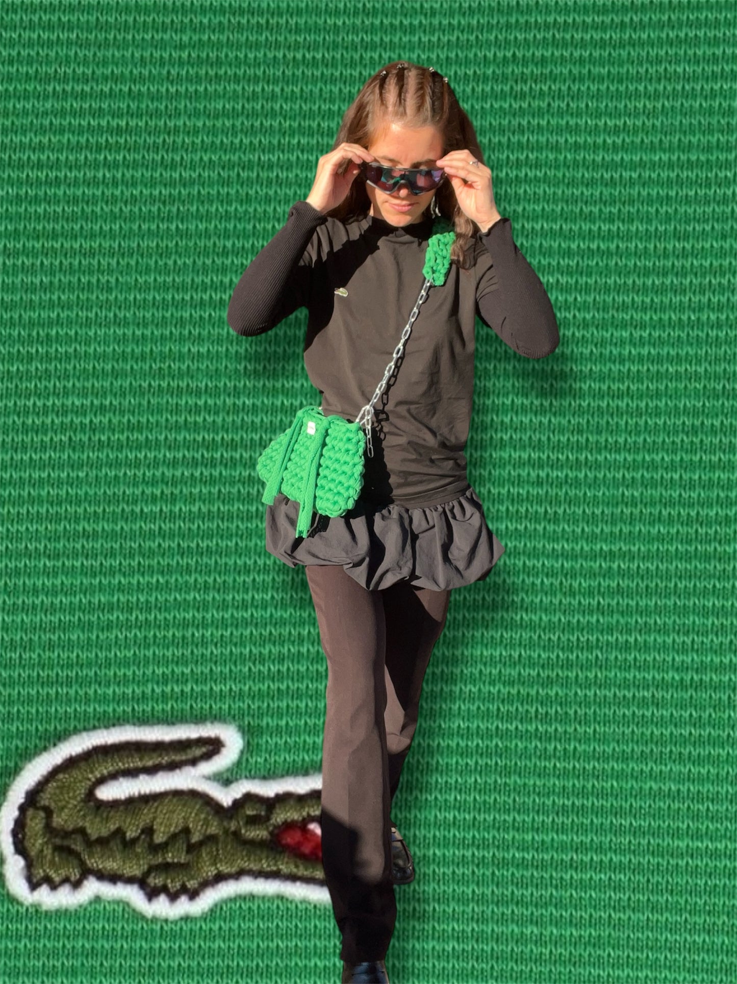 Markus crochet · Produits · Lal’kus Bag - Sac à main crochet vert avec chaînes et mousquetons, réglable