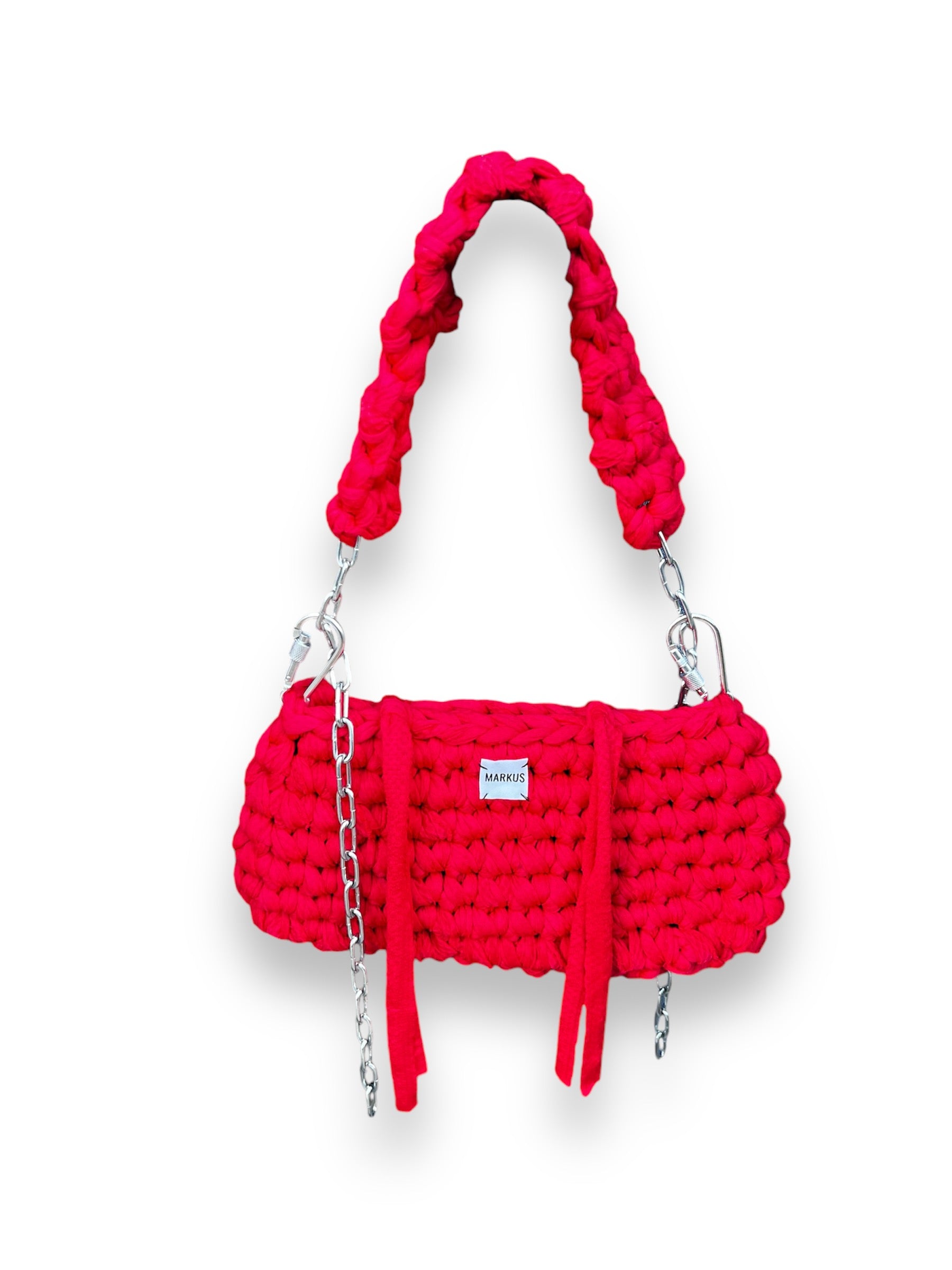 Markus crochet · Produits · Lal’kus Bag - Sac à main crochet rouge avec chaînes
