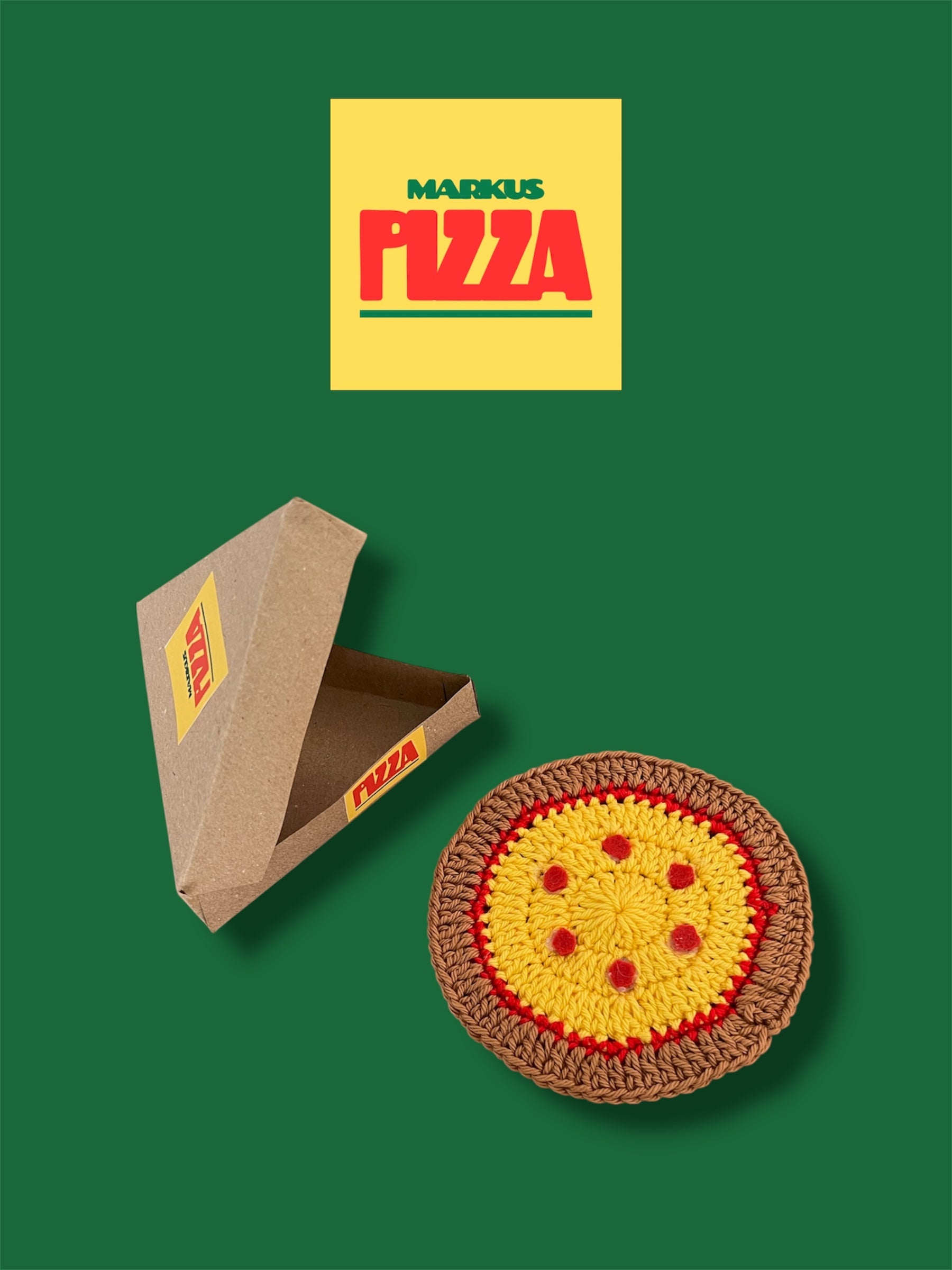 Pepperonus - Sous-verre en crochet en forme de pizza pepperoni avec boîte
