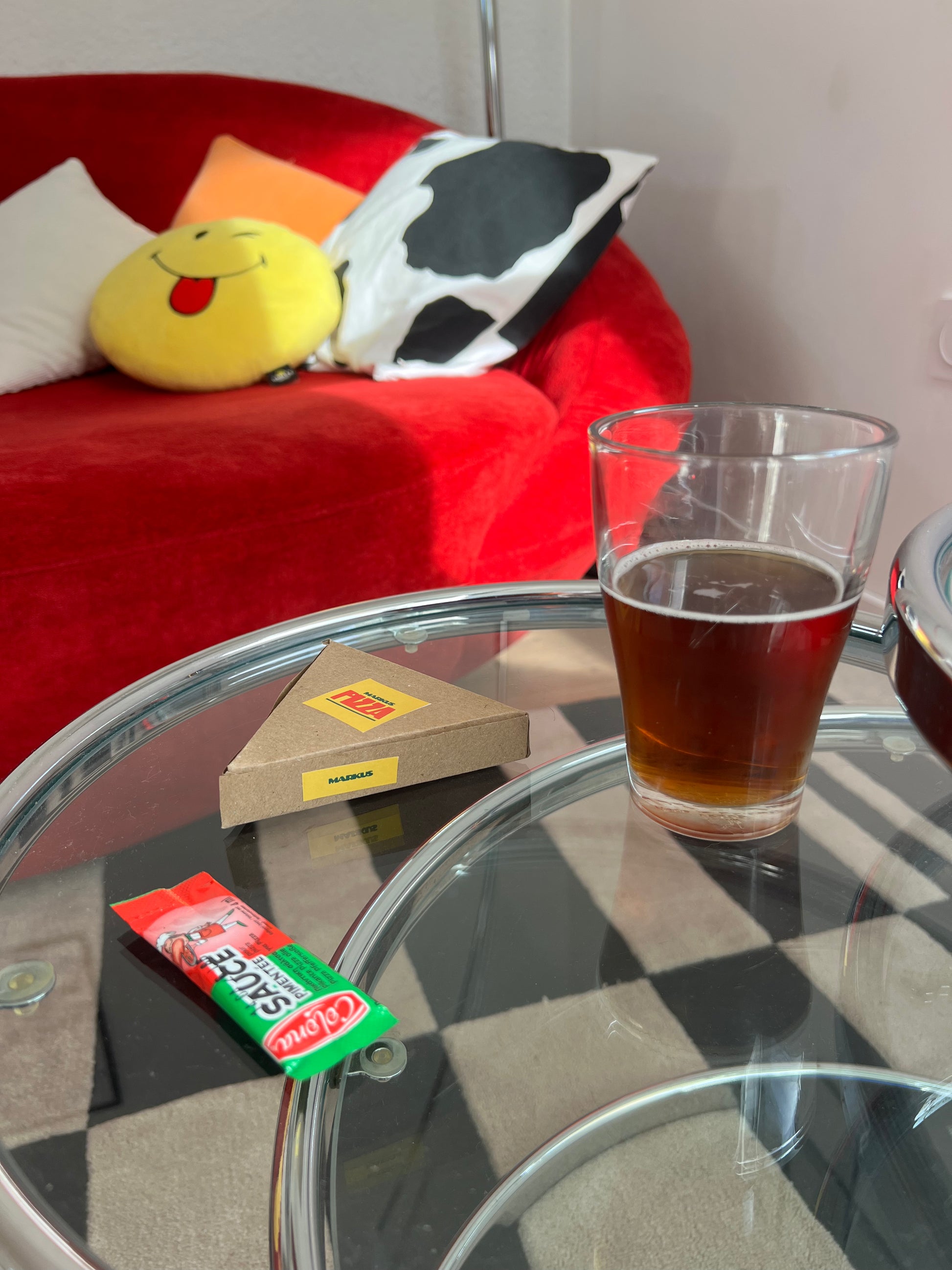 Pepperonus - Sous-verre en crochet fait main en forme de pizza pepperoni avec boîte