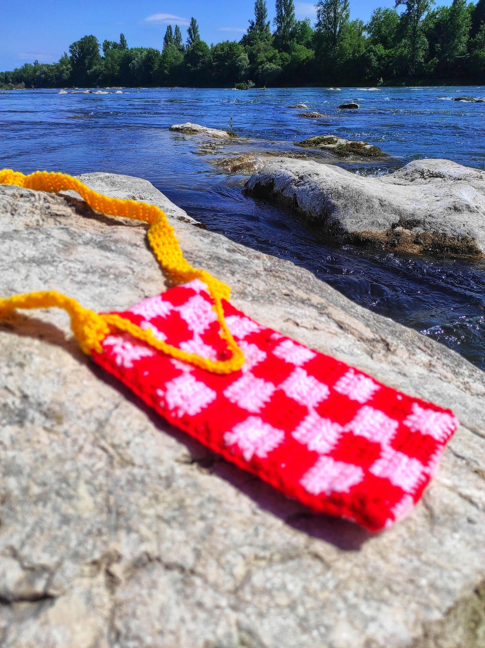 Pochette damier au crochet Smartphone