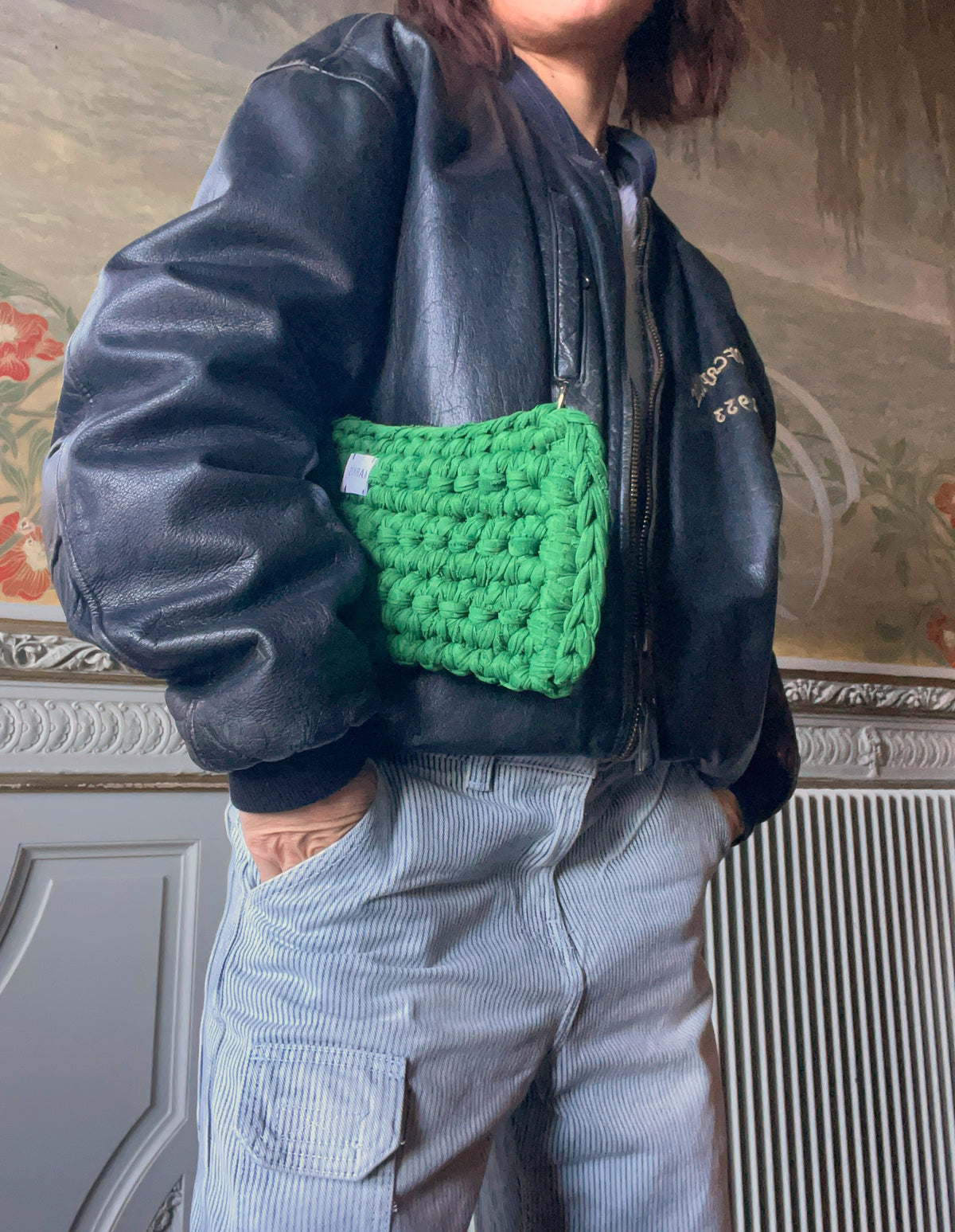Pochettus – Sac crochet 2en1 fait main en fils t-shirt recyclés vert lacoste