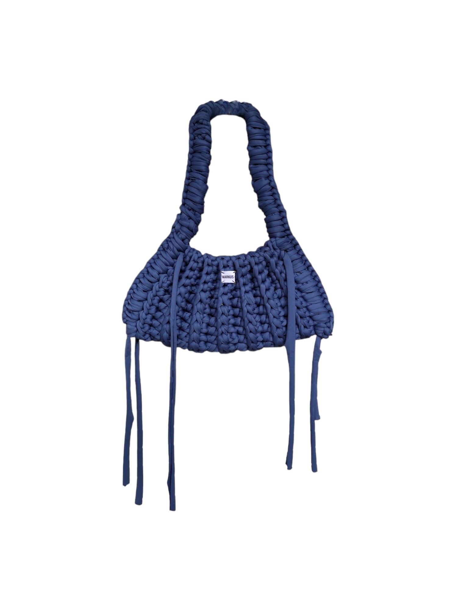 Ranch Bag - Sac à main crochet tendance avec lanières, style country bleu marine en fils t-shirt recyclés