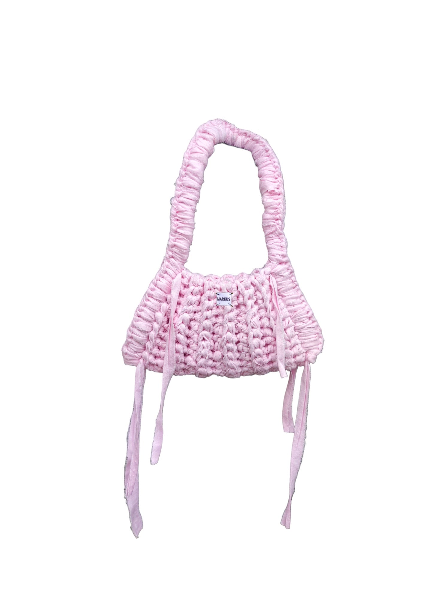 Ranch Bag - Sac à main crochet tendance avec lanières, style country rose pastel en fils t-shirt recyclés
