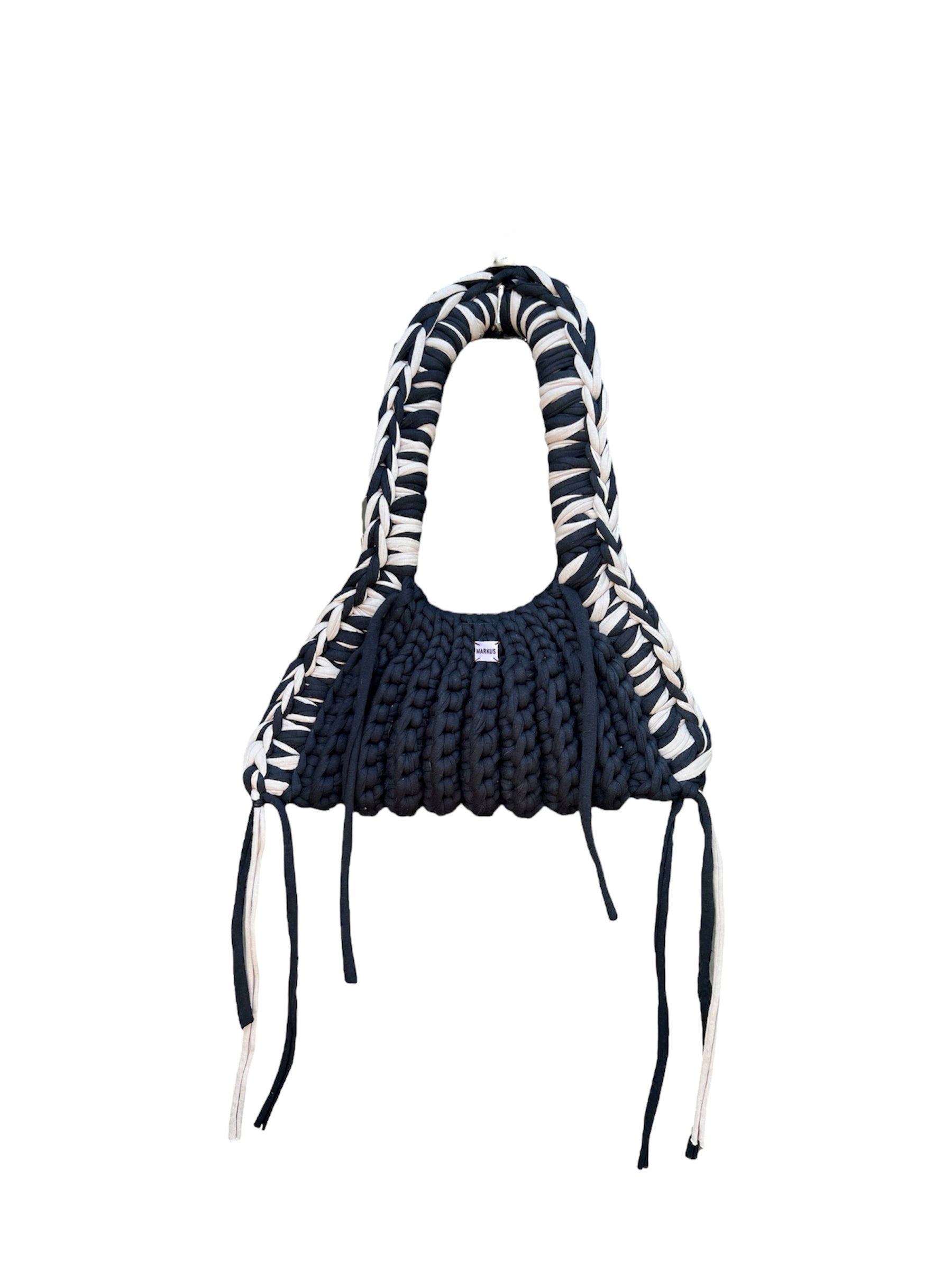 Ranch Chunky Bag - Sac à main crochet tendance avec lanières, style country noir en fils t-shirt recyclé chic et élégant, Markus