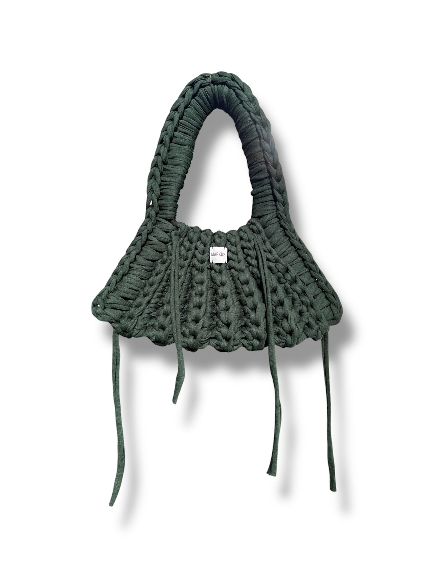 Ranch Chunky Bag - Sac à main crochet tendance avec lanières, style country vert sapin en fils t-shirt recyclé chic et élégant, Markus