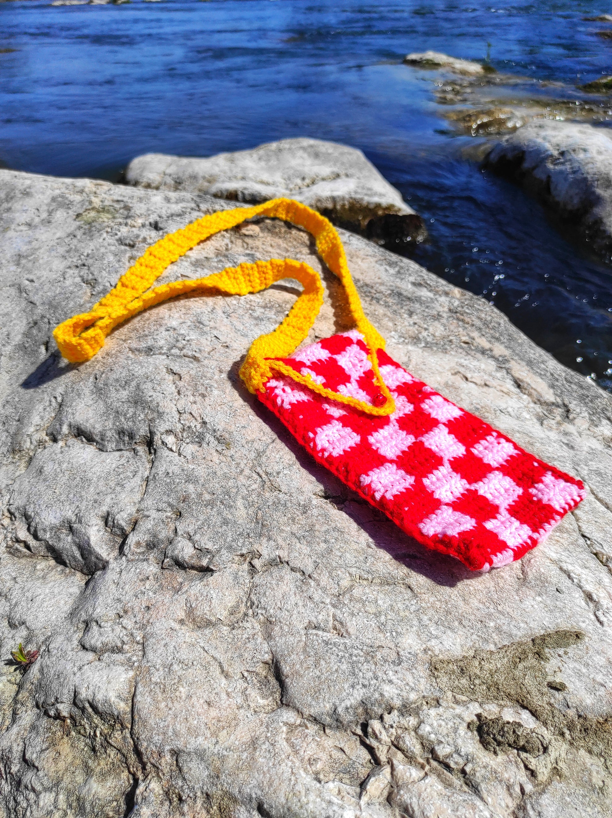 Sacoche damier au crochet Smartphone fait main