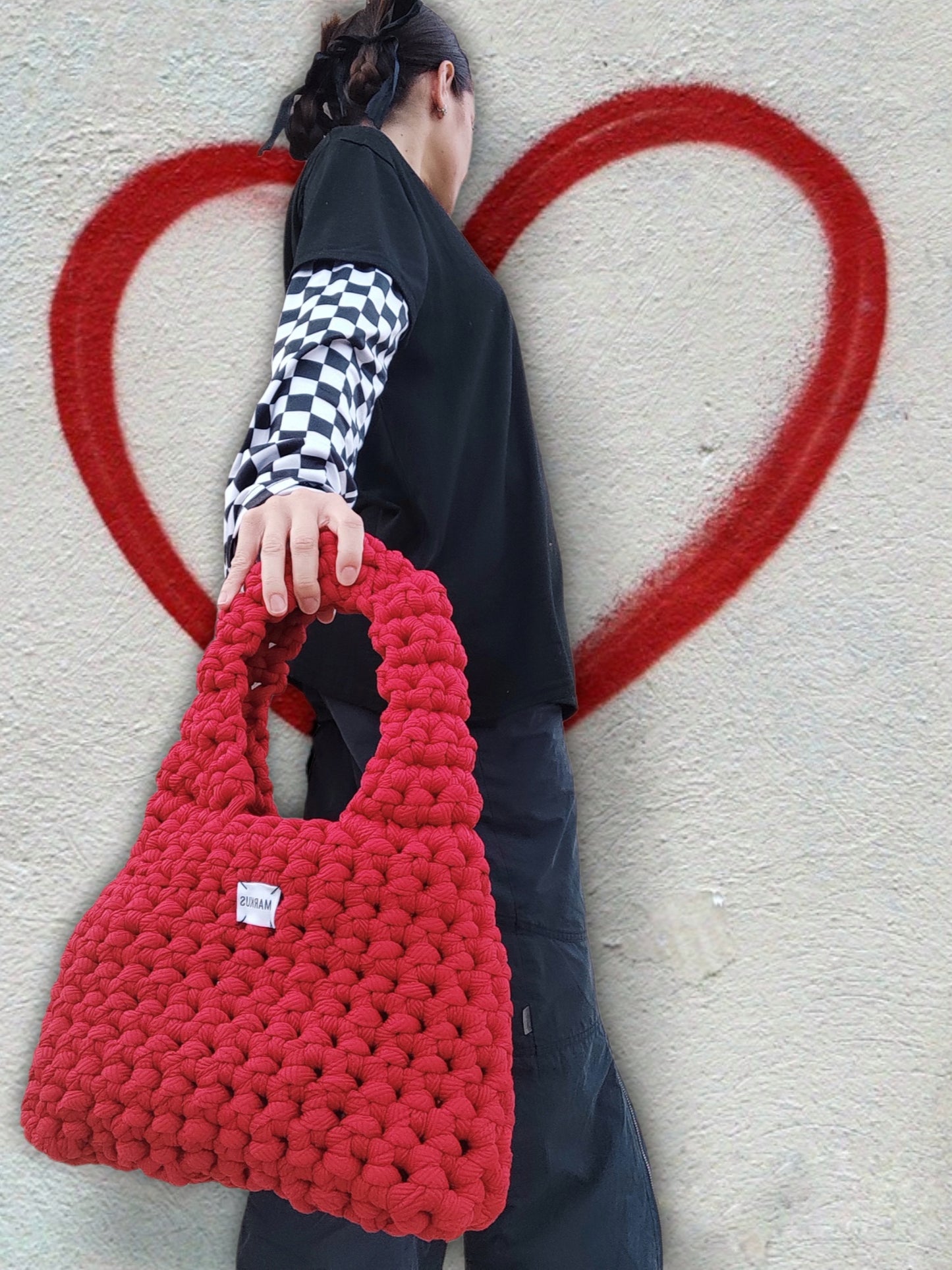 Valentinus Bag - Sac à main crochet en fils t-shirt rouge tendance