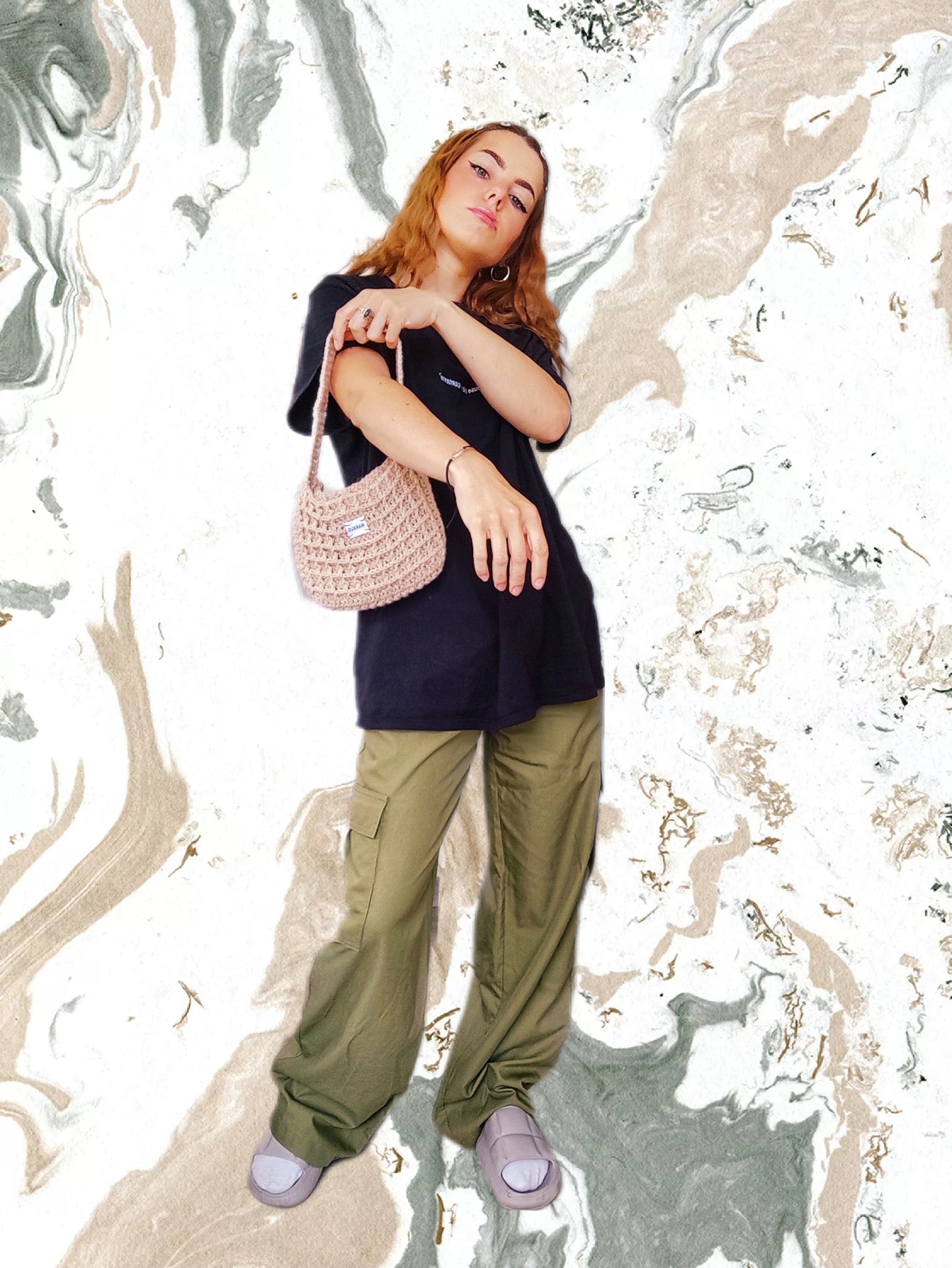 Waffle Bag - Sac gaufré beige  tendance au crochet main femme