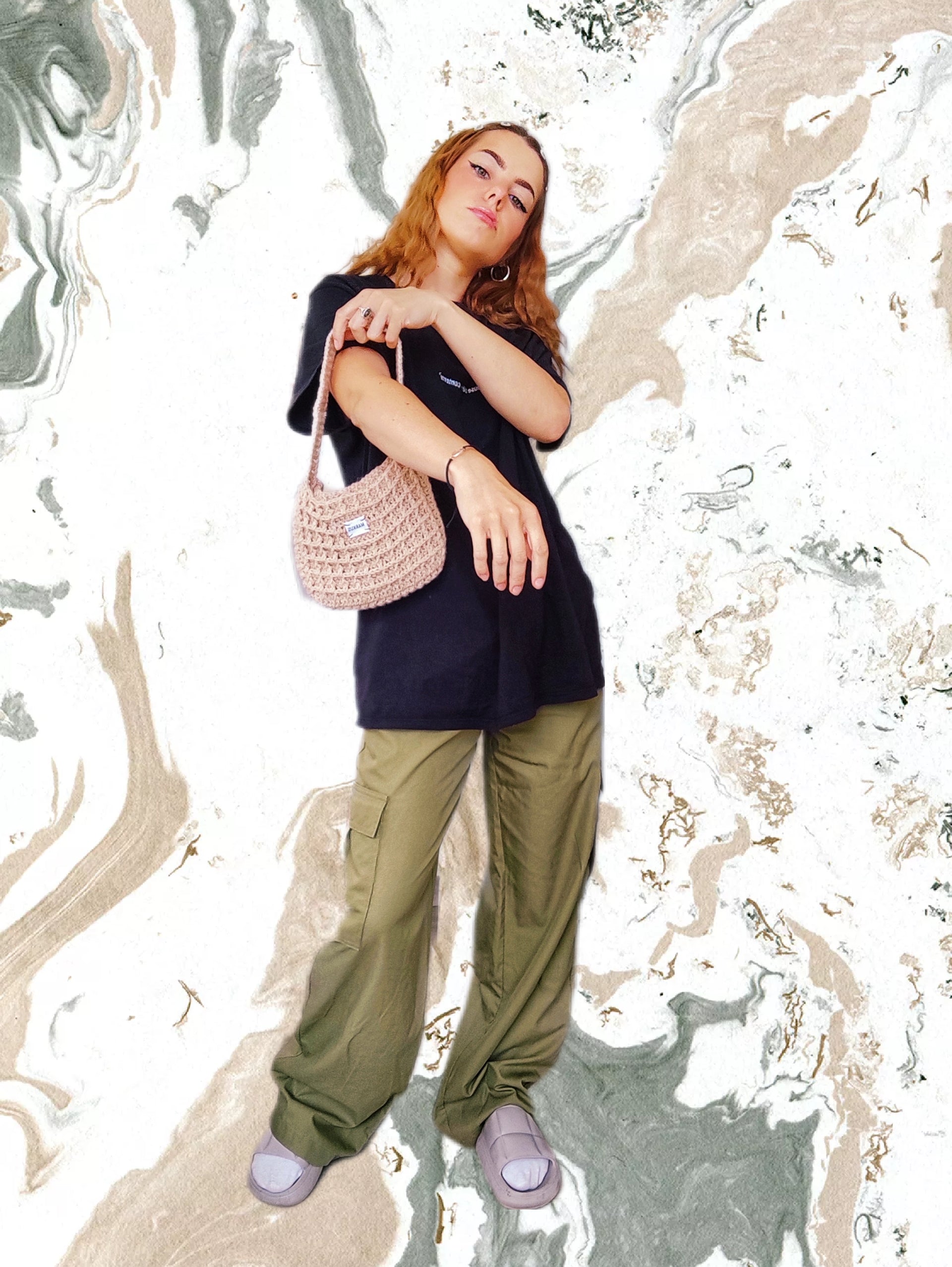 Waffle Bag - Sac gaufré beige  tendance au crochet main femme